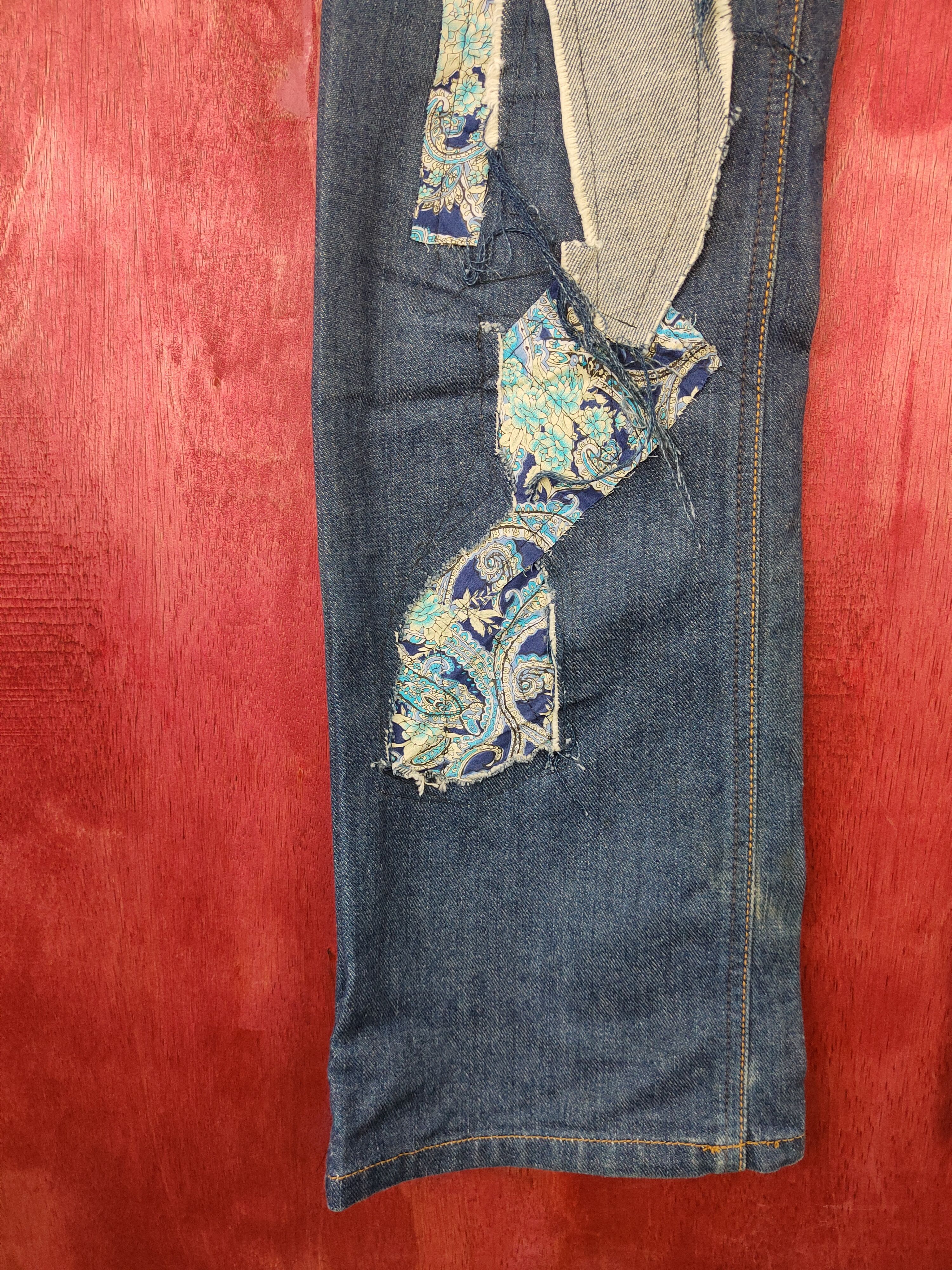 Japanese Brand Lee distressed custom reworked Patchwork Denim Pants #5295DL Size US 30 / EU 46 - 4 Thumbnail