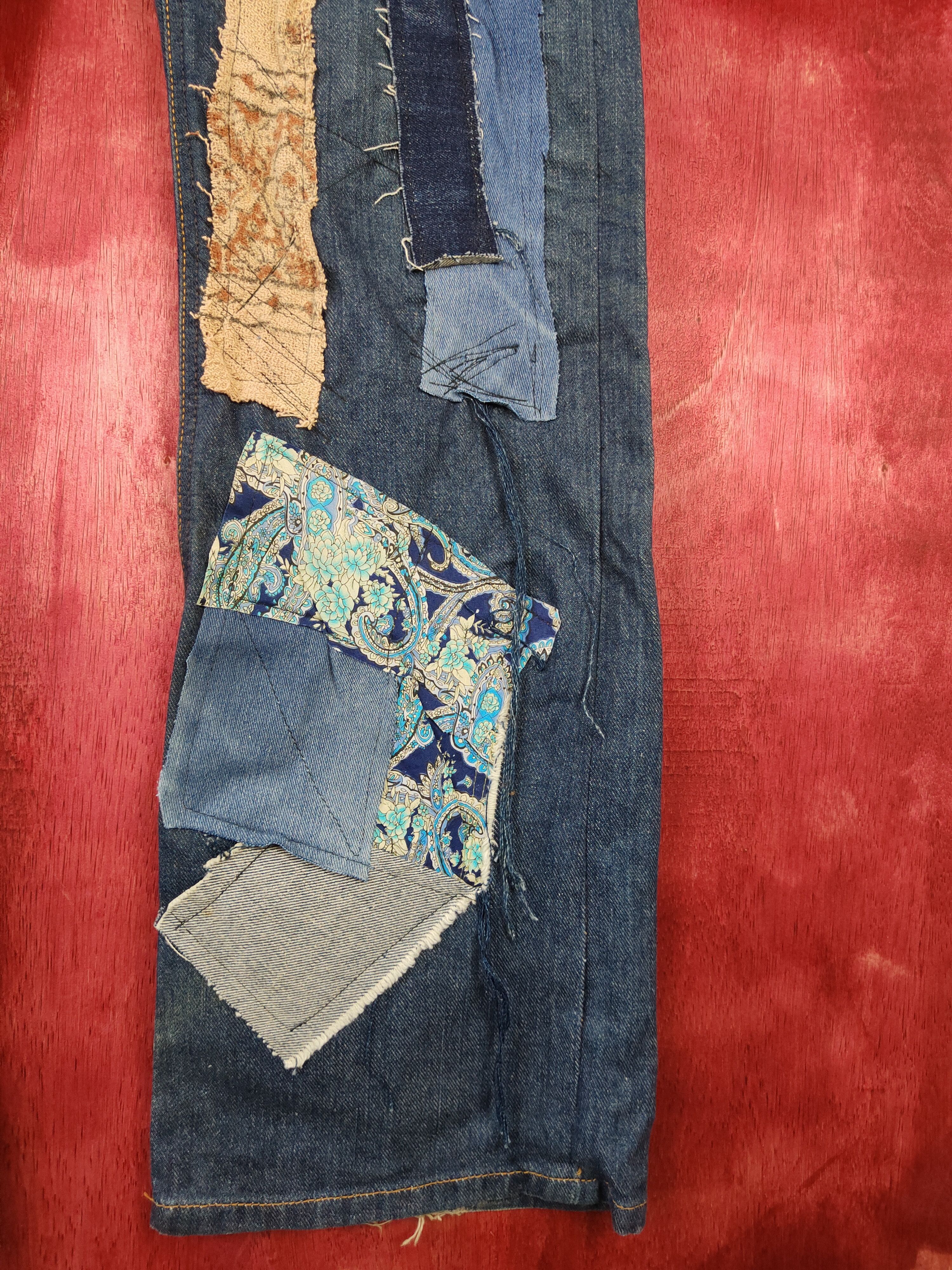 Japanese Brand Lee distressed custom reworked Patchwork Denim Pants #5295DL Size US 30 / EU 46 - 6 Thumbnail