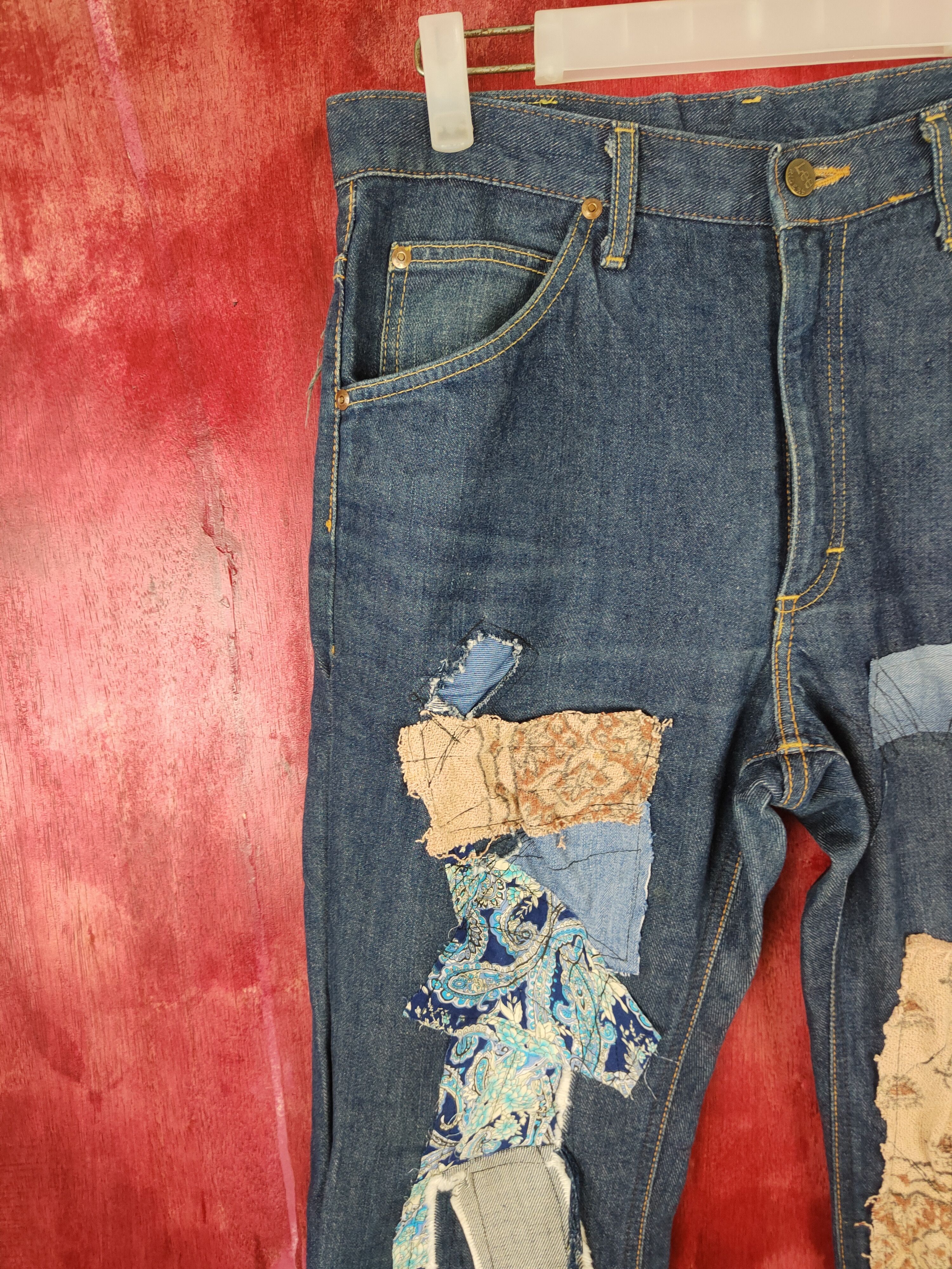 Japanese Brand Lee distressed custom reworked Patchwork Denim Pants #5295DL Size US 30 / EU 46 - 3 Thumbnail