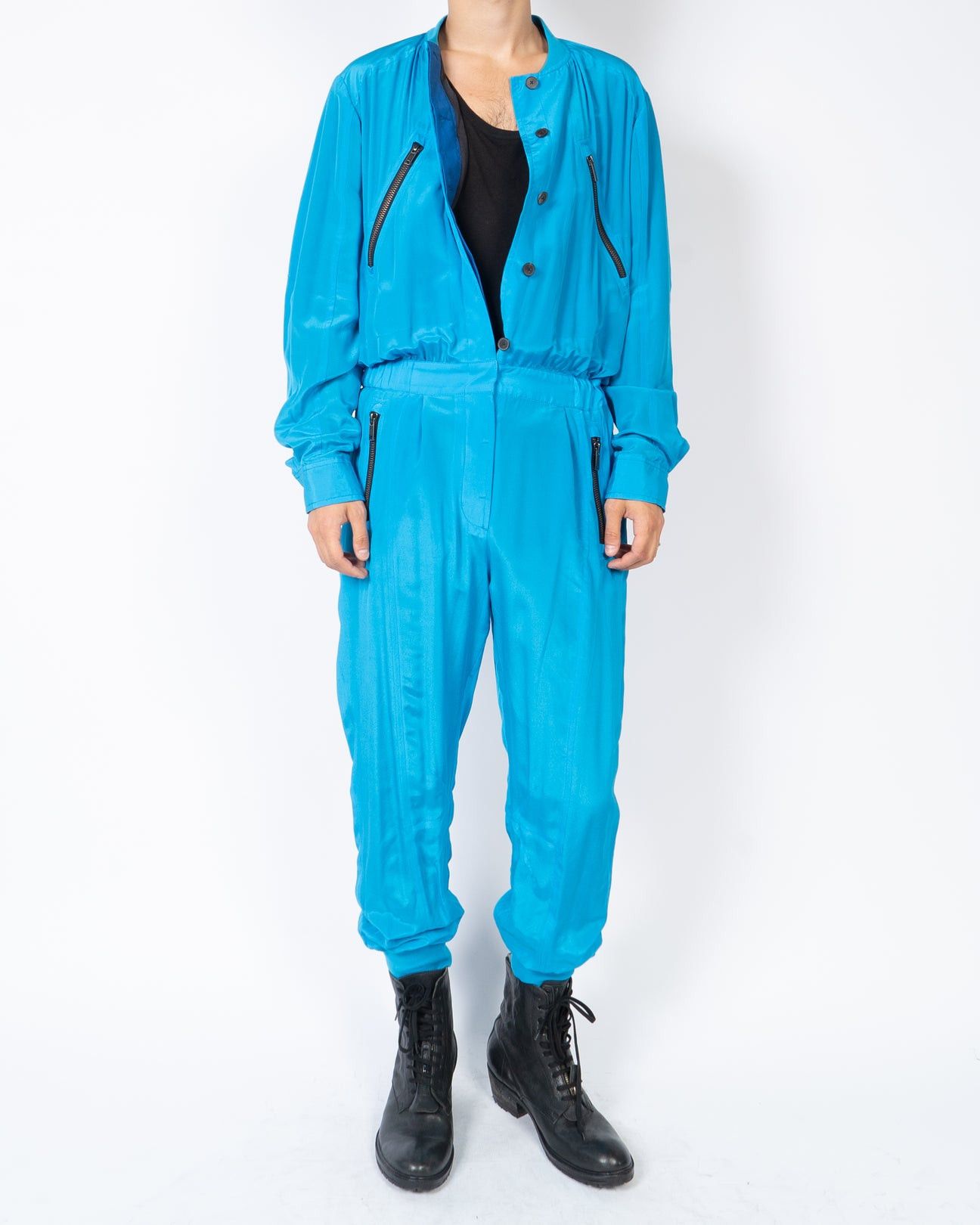 Haider Ackermann SS19 Light Blue Silk Military Jumpsuit Size US M / EU 48-50 / 2 - 2 Thumbnail