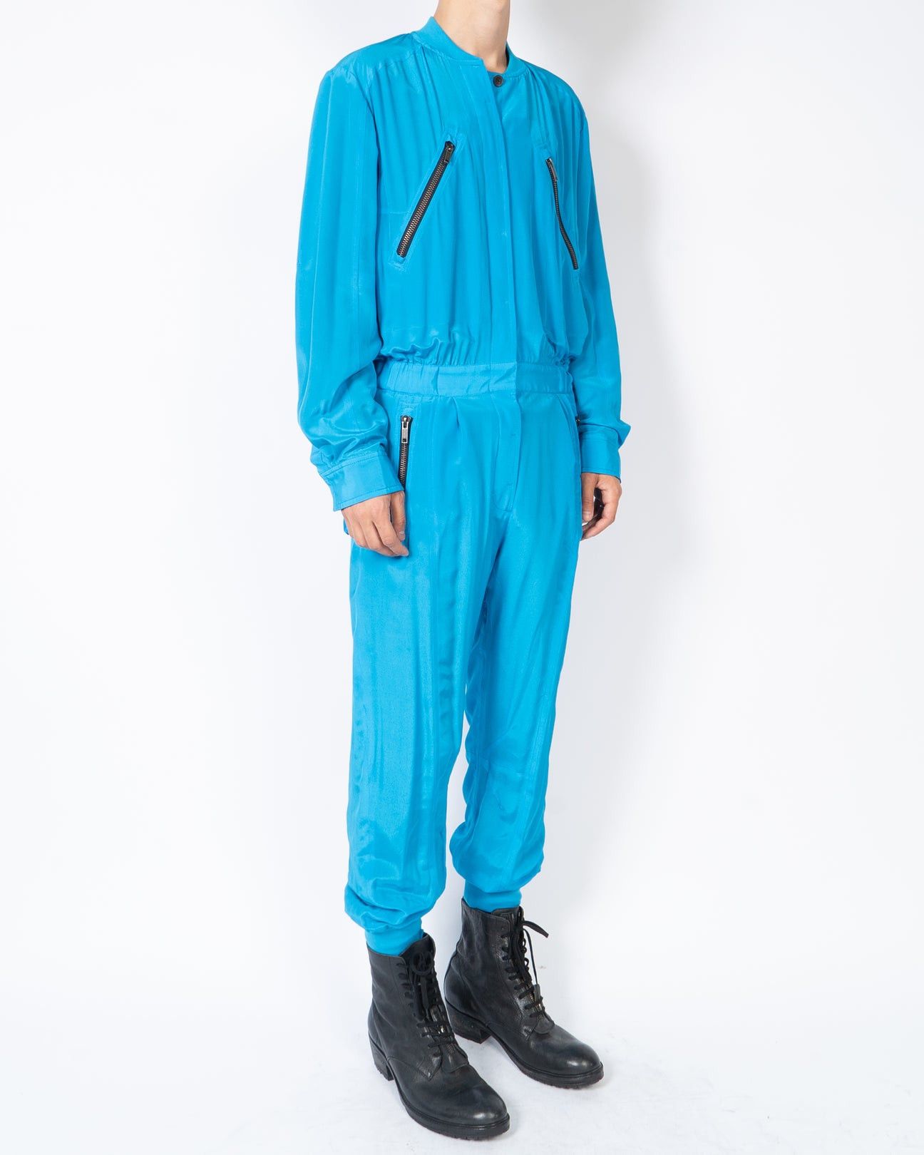 SS19 Light Blue Silk Military Jumpsuit