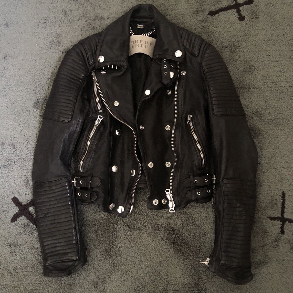 image of Burberry Ss11 Spring 2011 Loseley Leather Biker Jacket in Black, Men's (Size XS)
