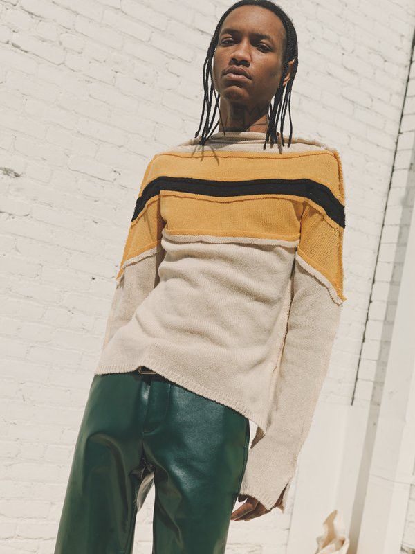 image of Marni Sz50 Cashmere Distress Loose Color Blocked Roundneck Sweater in Beige, Men's (Size Medium)