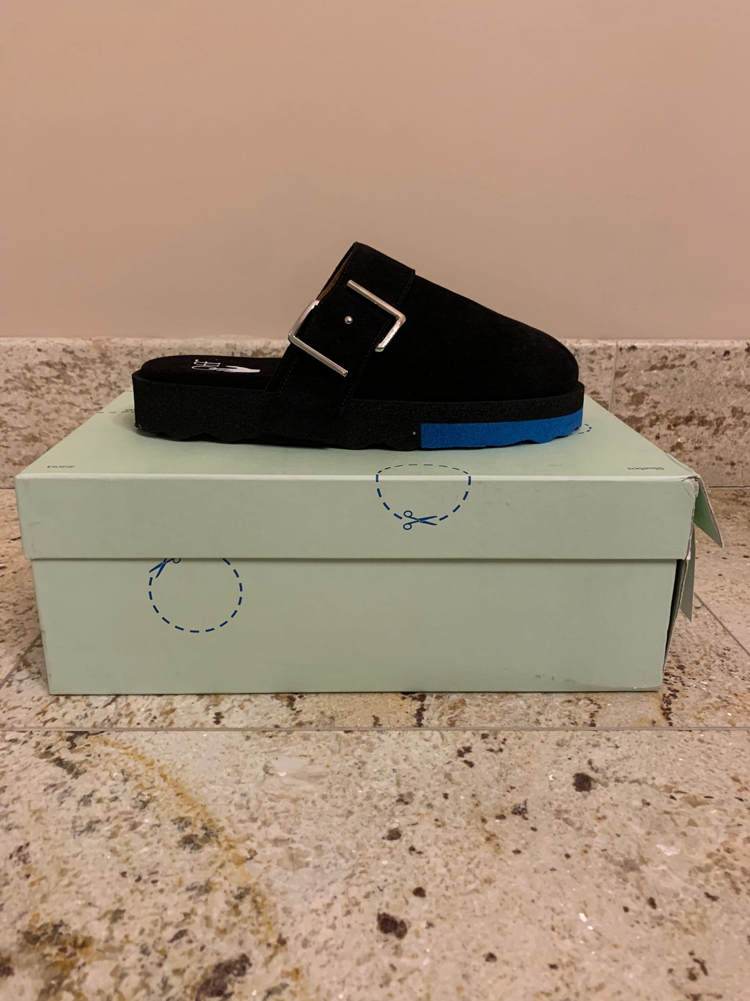 image of Off White Suede Comfort Slides In Black, Men's (Size 11)