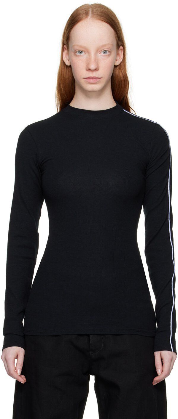 image of Peter Do Ribbed Fitted Elastic Long Sleeve Contrast Embroider in Black, Women's (Size Medium)
