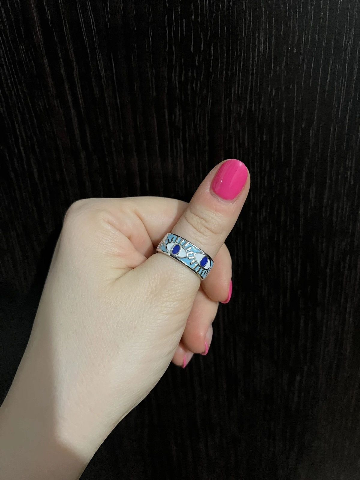 Jewelry Blue Enamel Engrave Turkish Evil Eye Ring Size ONE SIZE - 3 Thumbnail