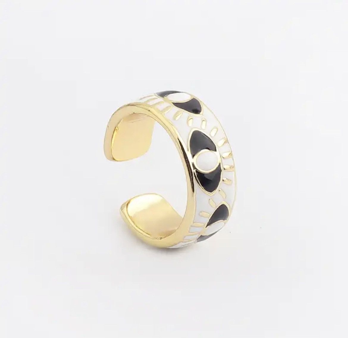 Jewelry White Enamel Engrave Turkish Evil Eye Resizeable Ring Size ONE SIZE - 1 Thumbnail