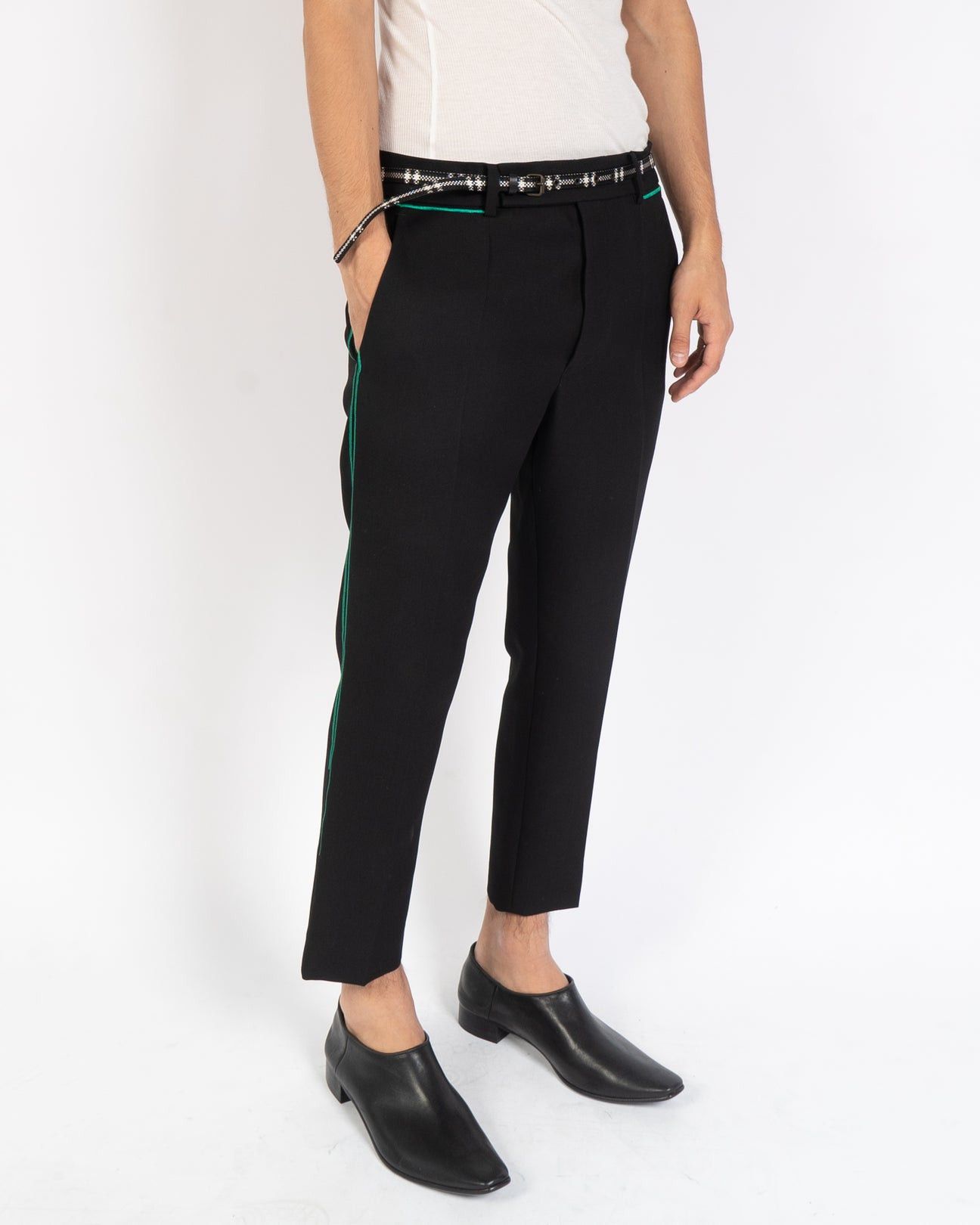 image of Haider Ackermann Ss19 Green Striped Trousers in Black, Men's (Size 36)