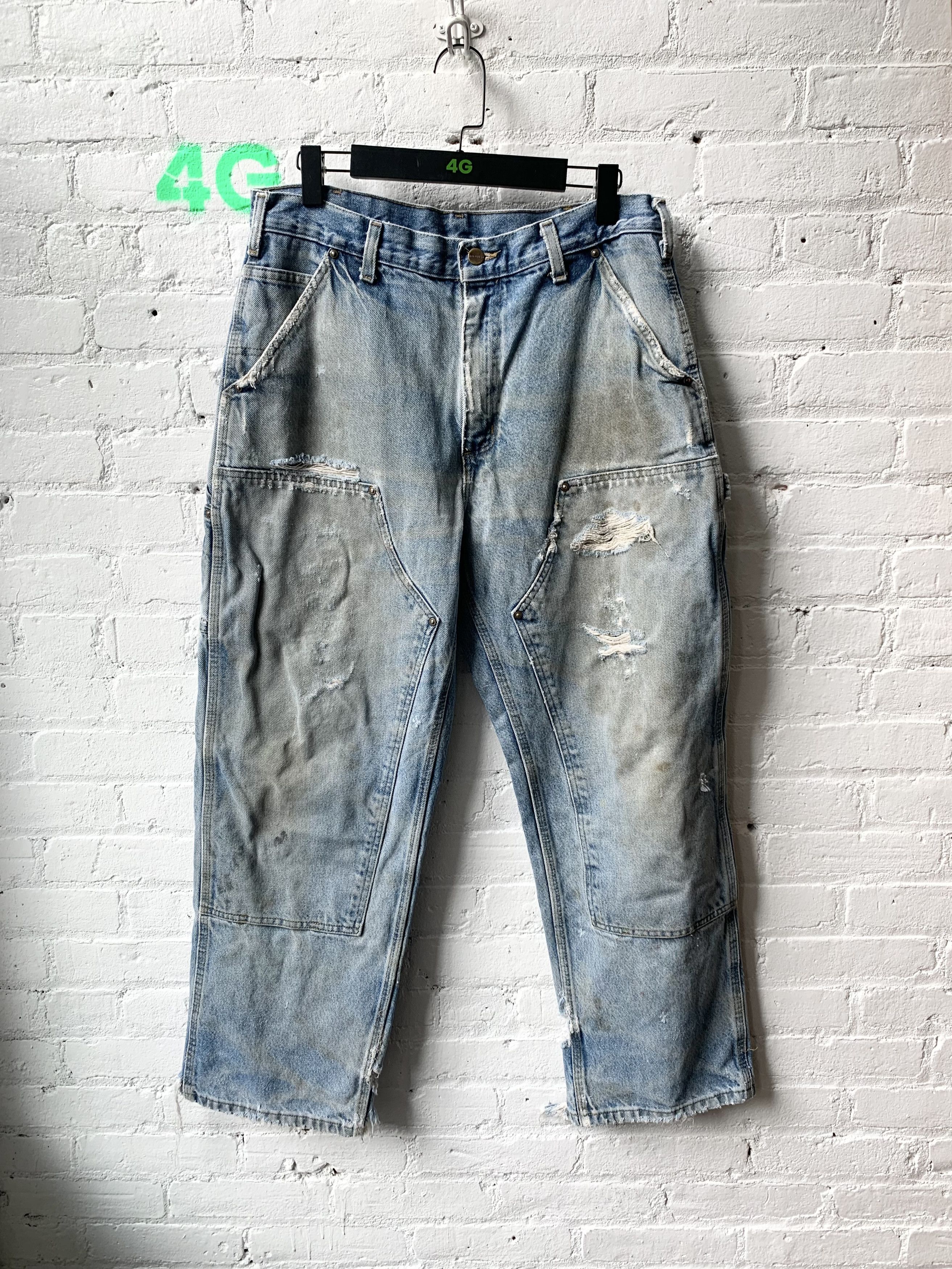 image of Carhartt Thrashed Double Knee Carpenter Jeans in Blue, Men's (Size 34)