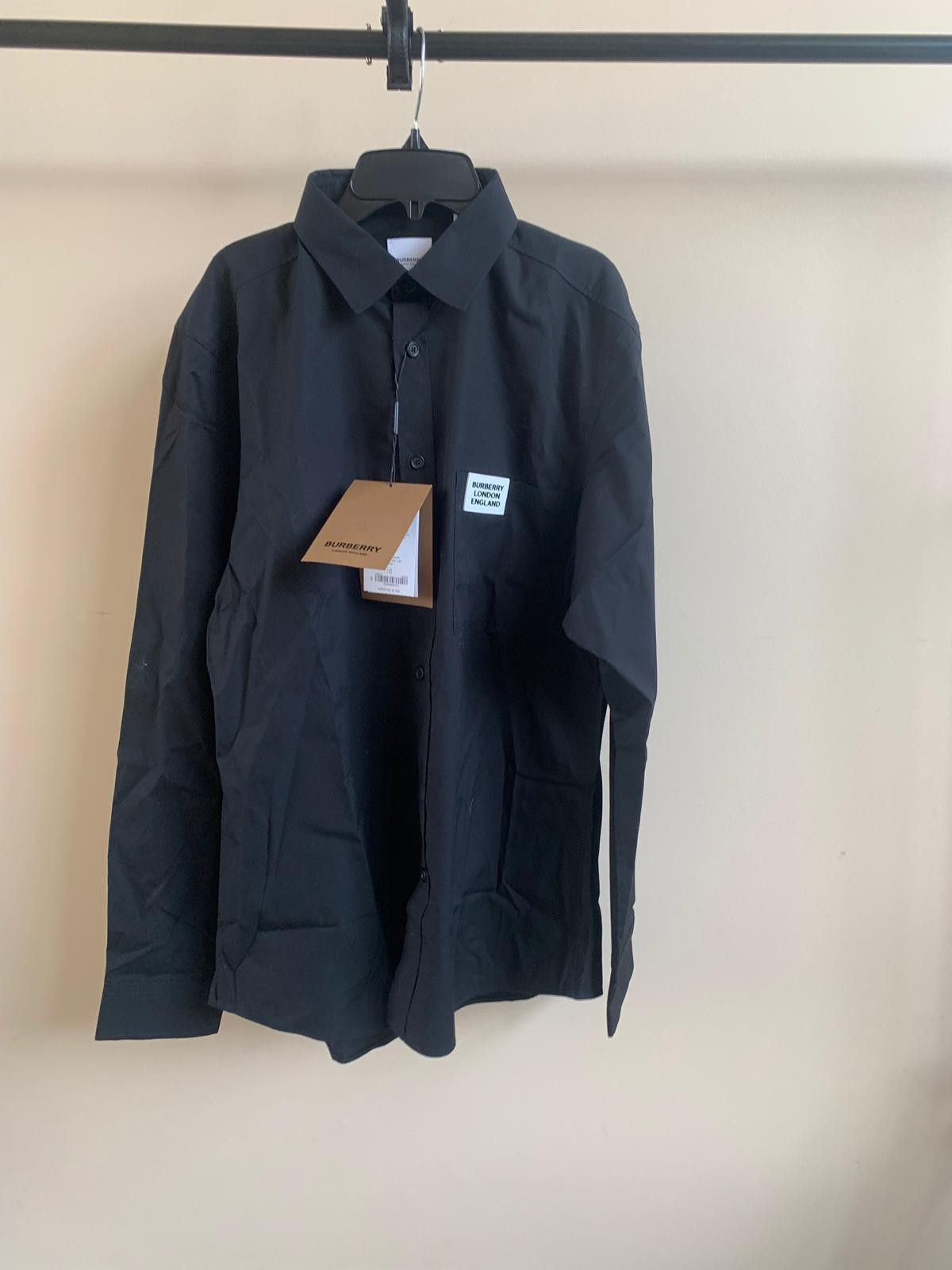 image of Burberry Stamp Logo Button Up In Black, Men's (Size XL)