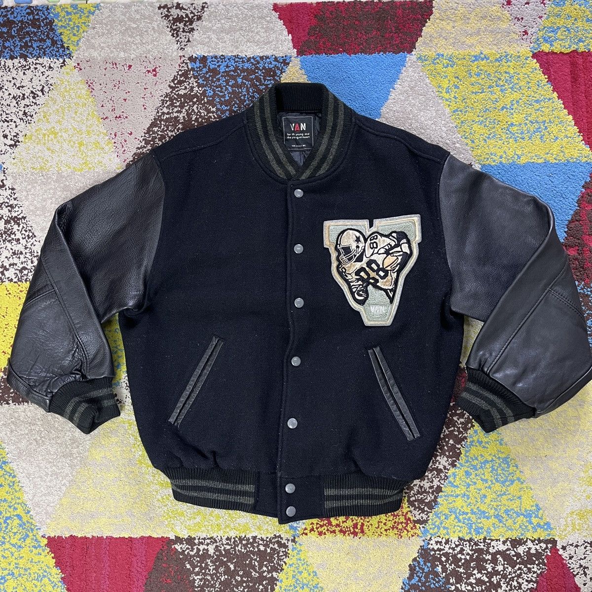 Leather × Vintage Vintage Quilted Leather Letterman Varsity Jacket By VAN Size US L / EU 52-54 / 3 - 5 Thumbnail