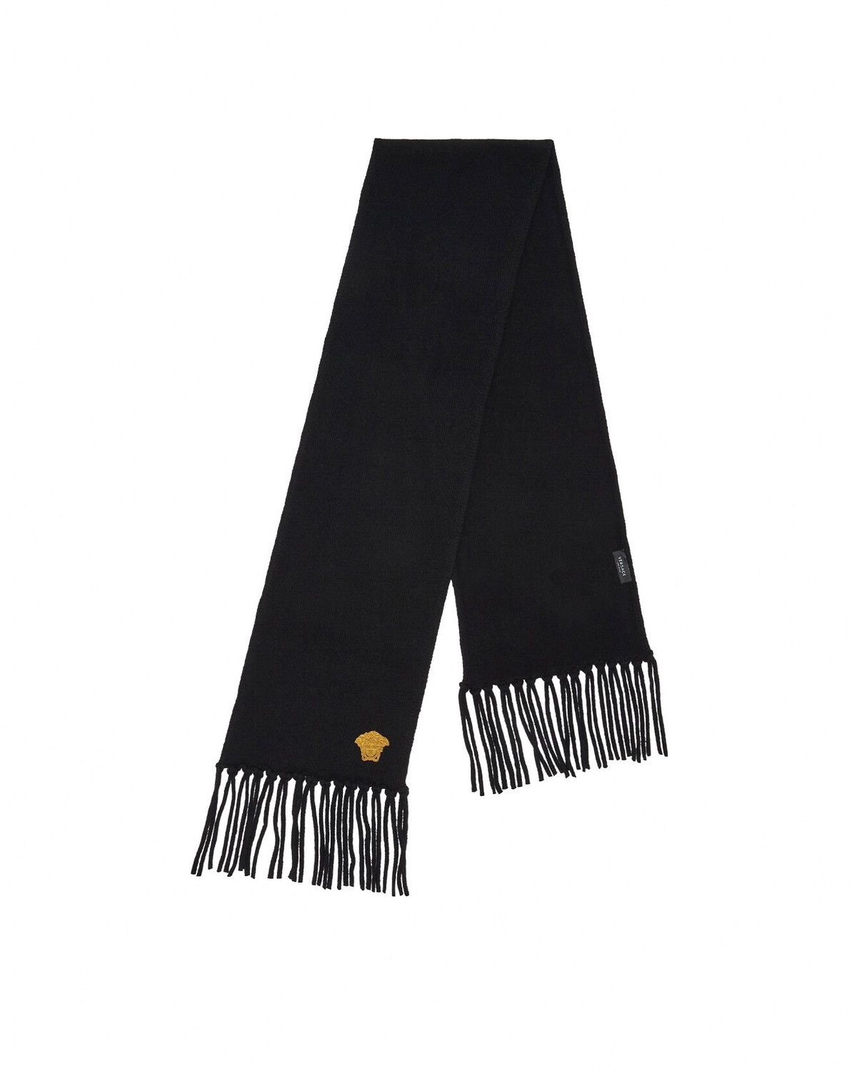 image of Versace Medusa Embroidered Cashmere Lana Wool Black Scarf, Men's