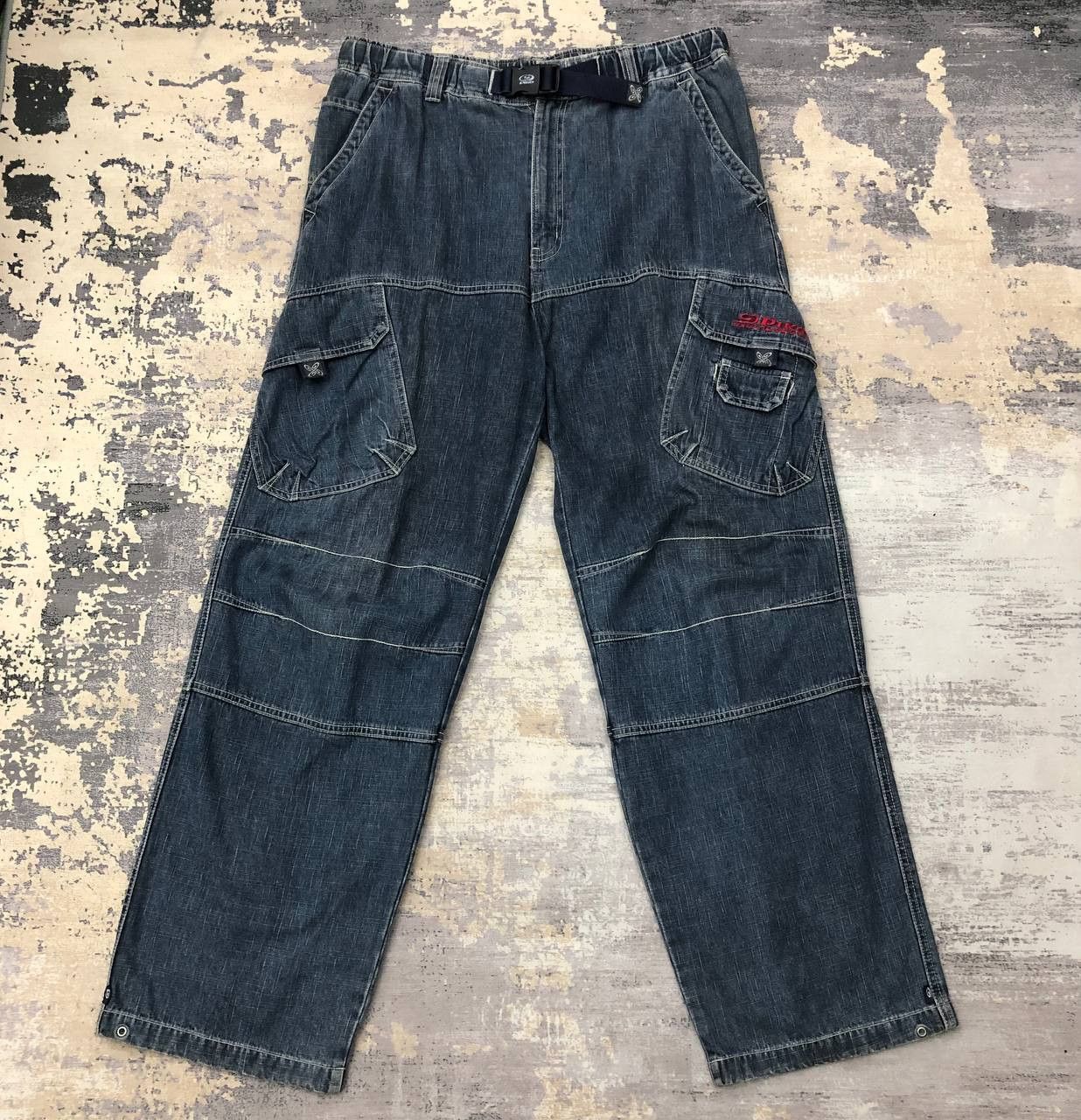 image of P124 Piko Hawaiian Longboard Baggy Cargo Jeans in Blue, Men's (Size 34)
