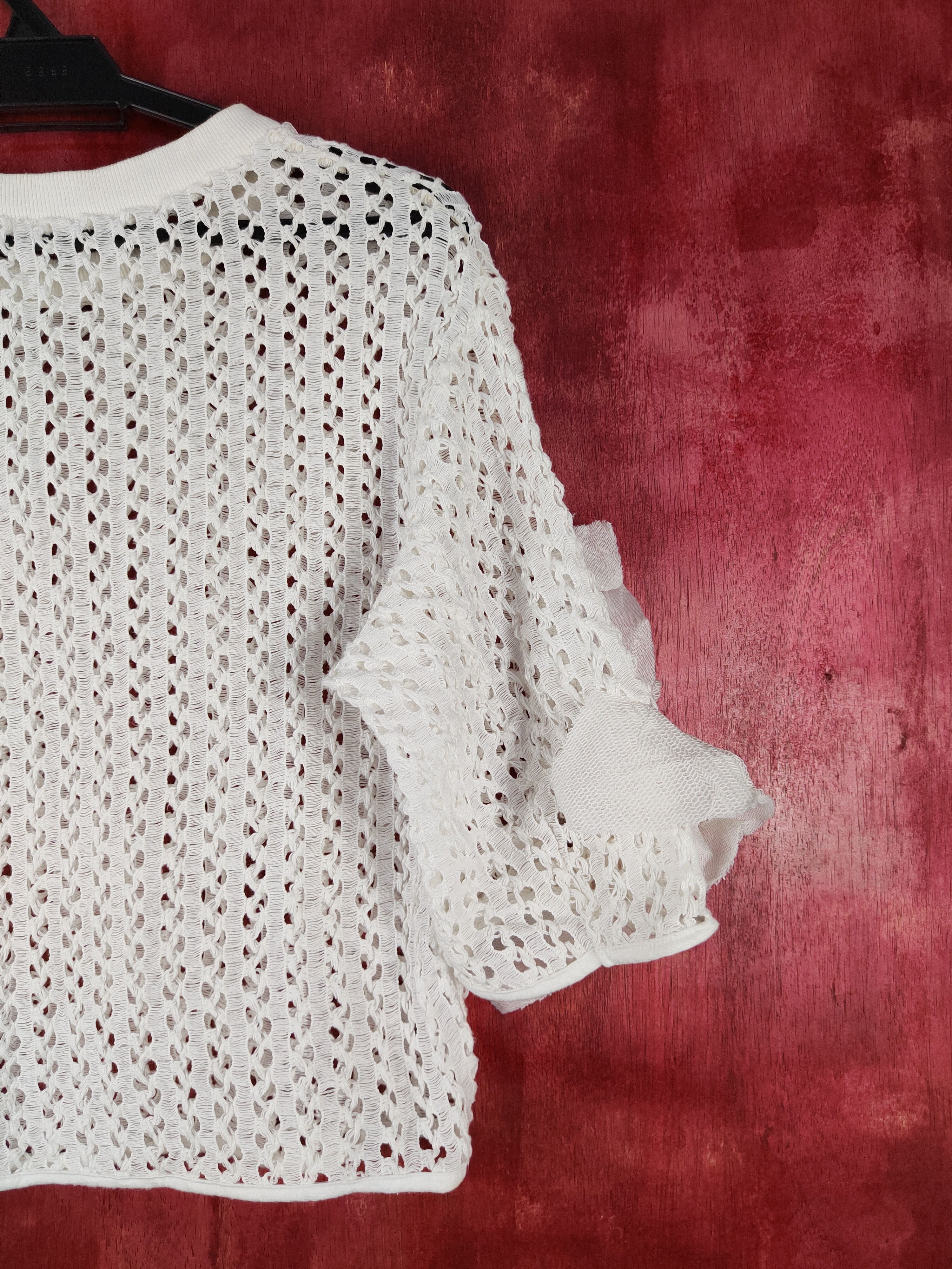 Homespun Knitwear Japanese Brand White Crochet Meshnet Knitwear Blouses #S1034 Size M / US 6-8 / IT 42-44 - 9 Thumbnail