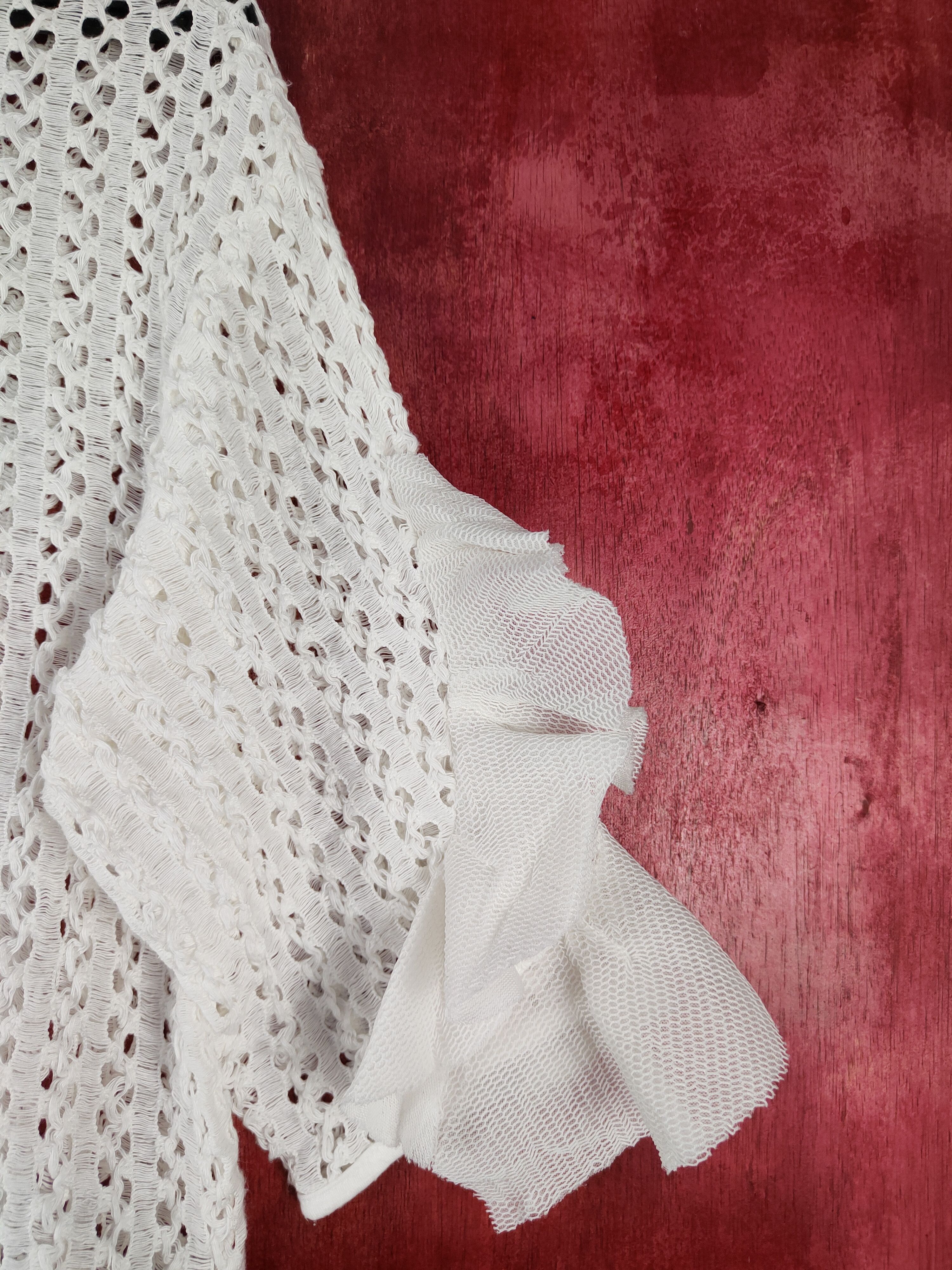 Homespun Knitwear Japanese Brand White Crochet Meshnet Knitwear Blouses #S1034 Size M / US 6-8 / IT 42-44 - 6 Thumbnail