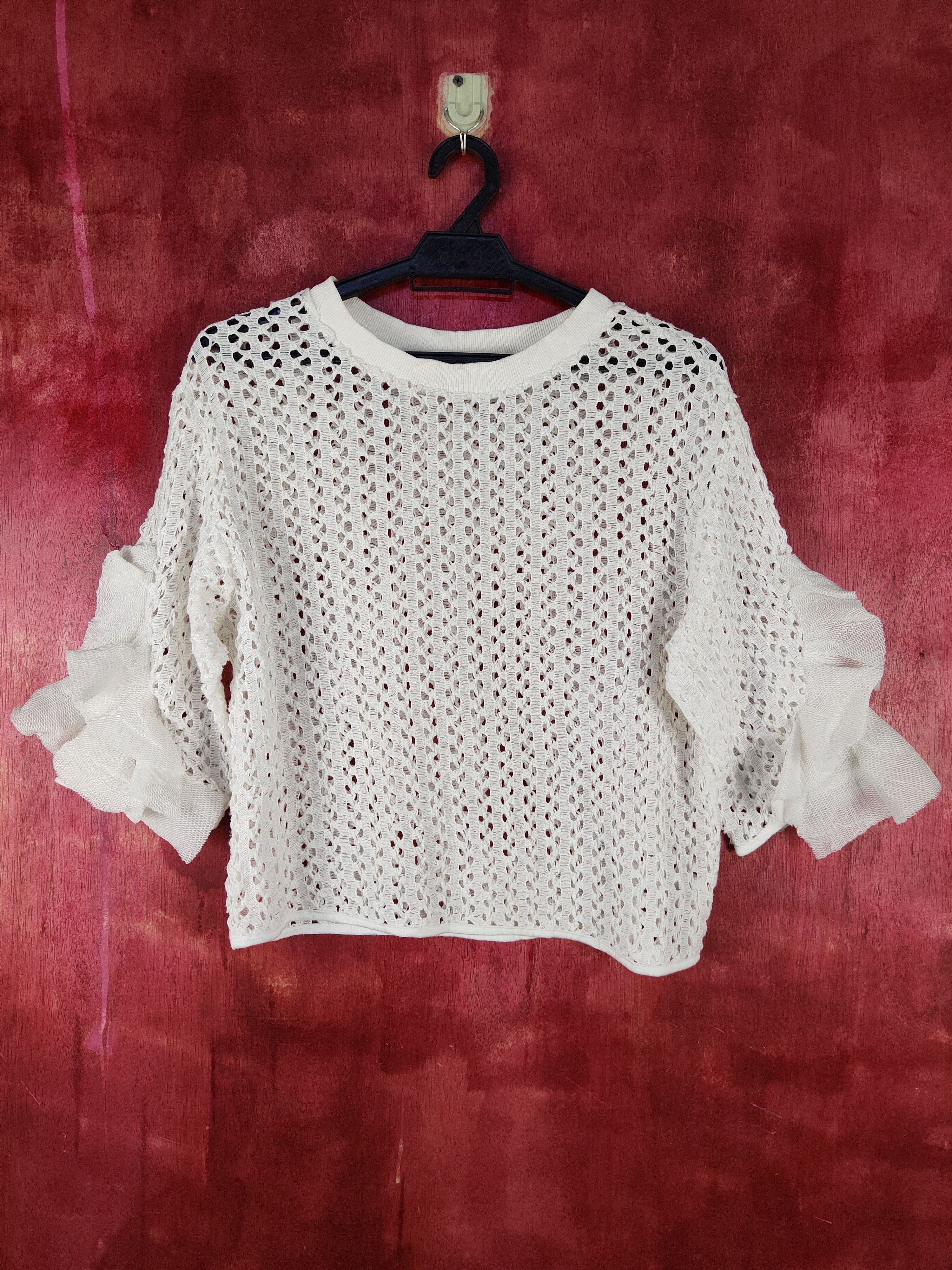 image of Homespun Knitwear White Crochet Meshnet Knitwear Blouses S1034, Women's (Size Medium)