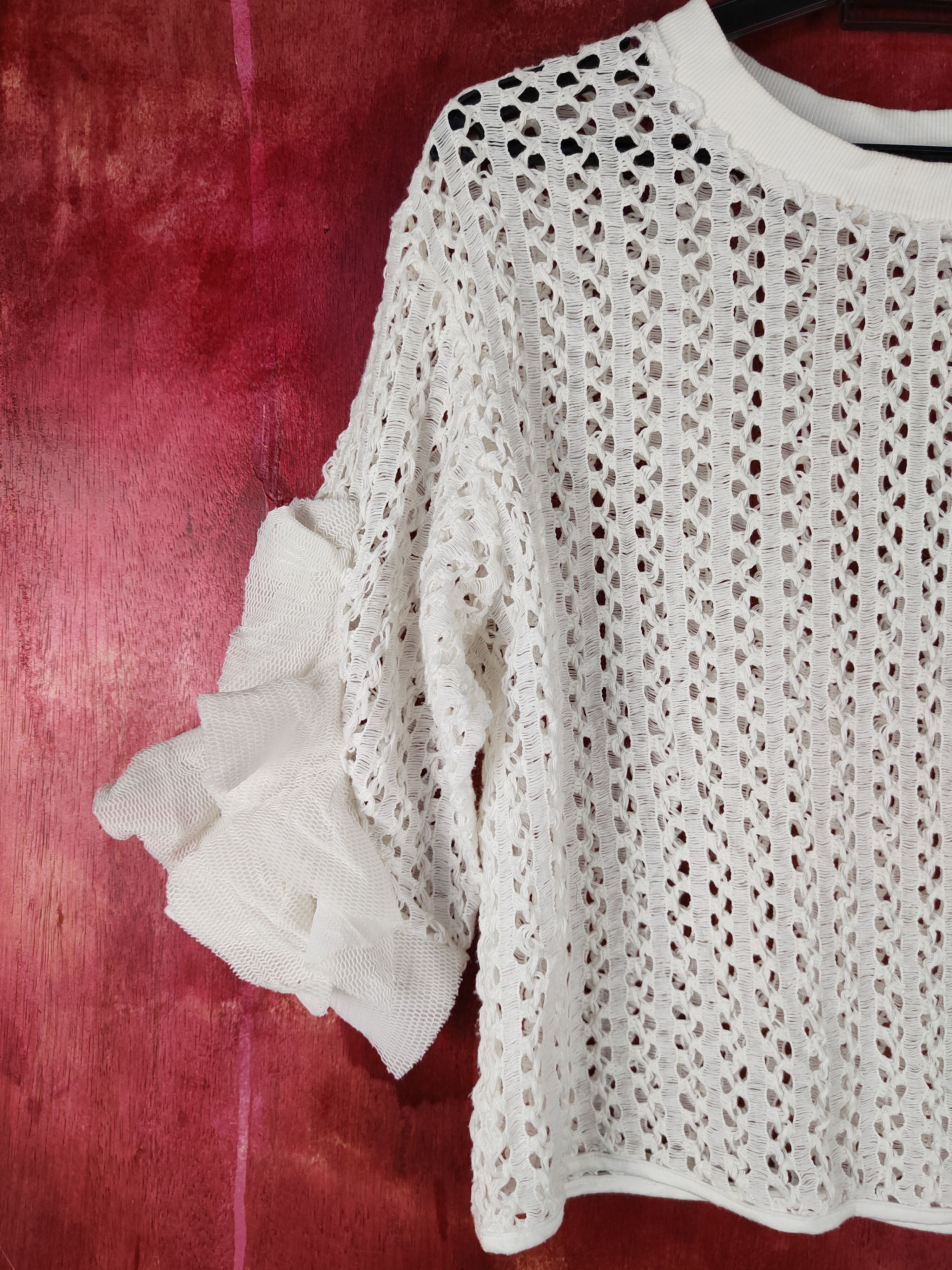 Homespun Knitwear Japanese Brand White Crochet Meshnet Knitwear Blouses #S1034 Size M / US 6-8 / IT 42-44 - 3 Thumbnail