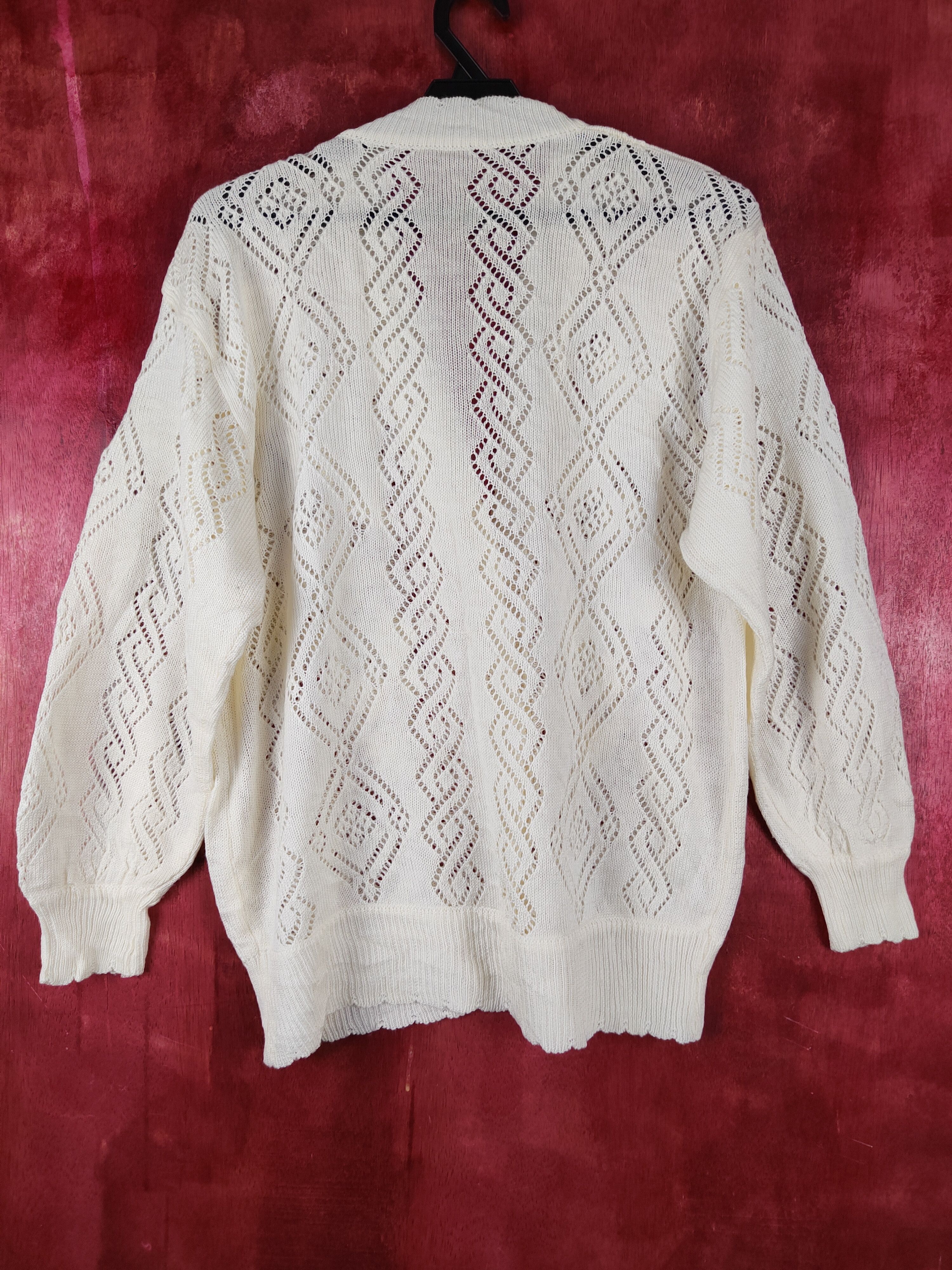 Homespun Knitwear Japan art vintage Cream Crochet Meshnet Knit Cardigan #S1032 Size L / US 10 / IT 46 - 5 Thumbnail