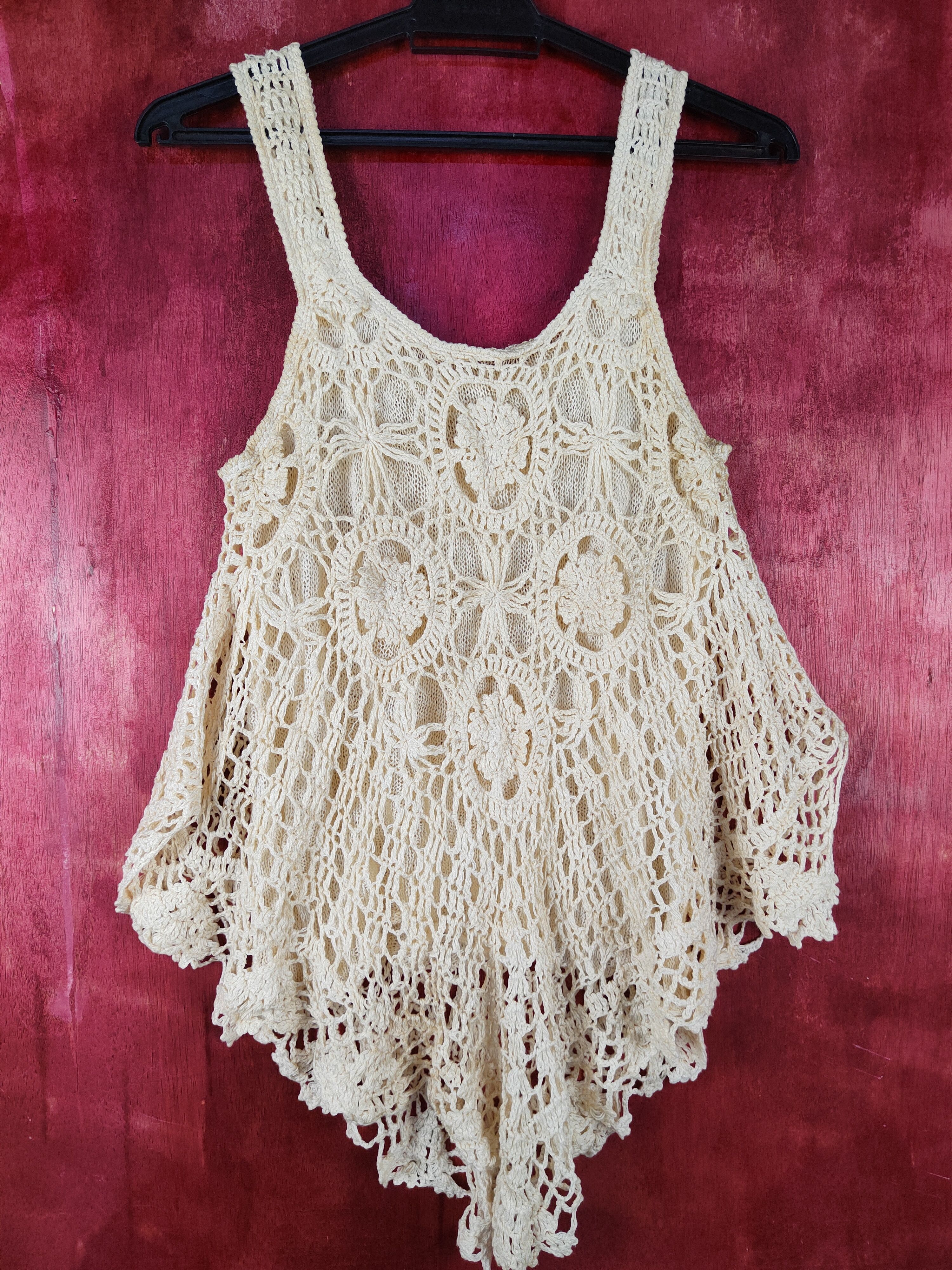 image of Grailed x Homespun Knitwear Japan Beige Crochet Meshnet Knit Tank Tops S1031, Women's (Size Small)