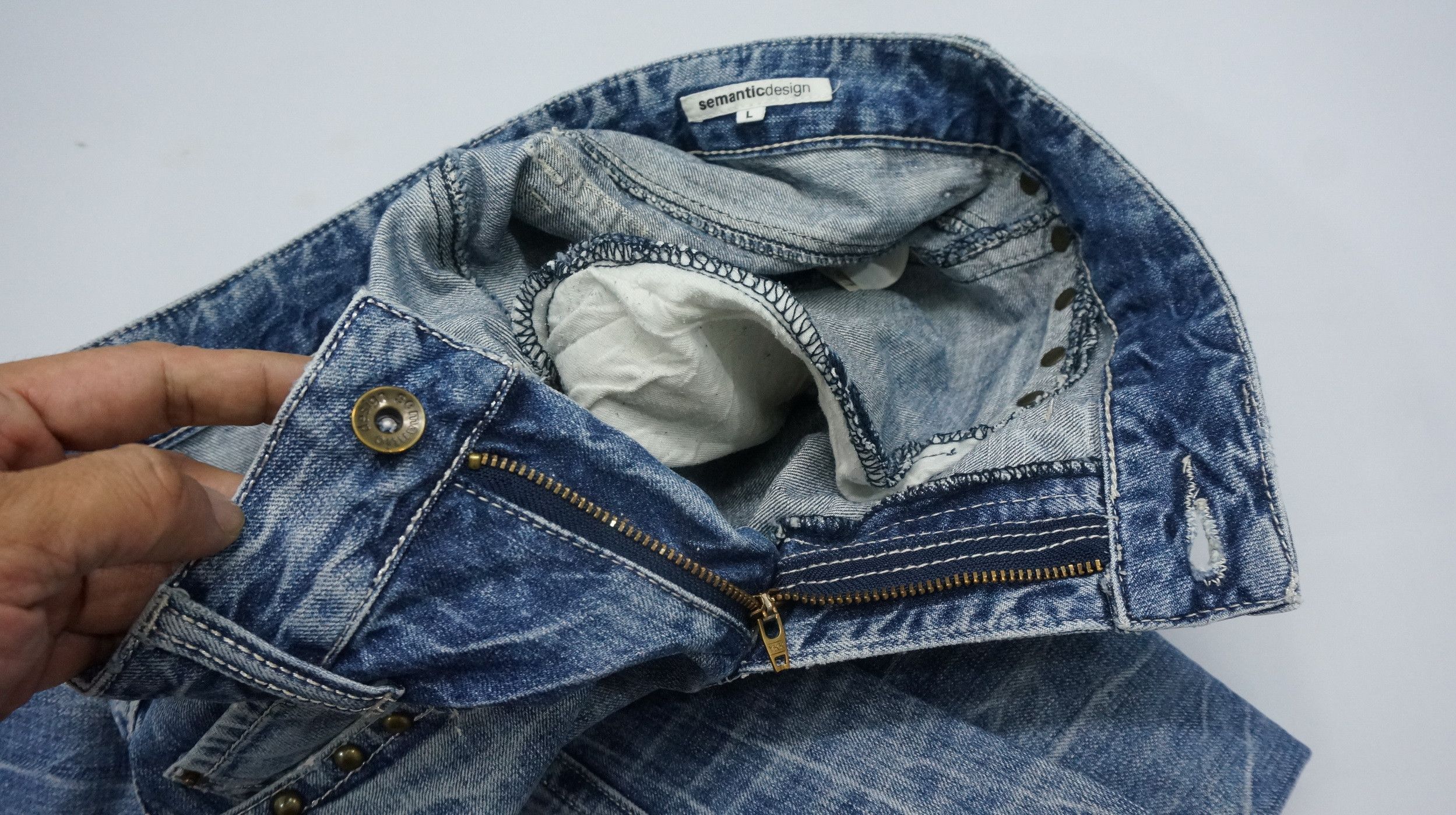 semanticdesign VTG 🔥 SEMANTIC Rivetted Flared Distressed Jeans Size US 30 / EU 46 - 18 Thumbnail