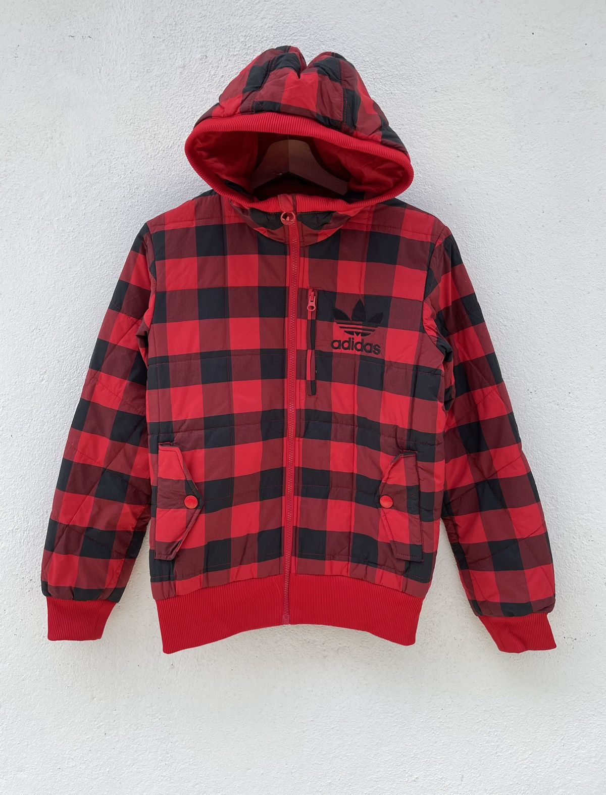 Adidas Adidas Trefoil Checker Red Hooded Jacket Size US XS / EU 42 / 0 - 1 Thumbnail