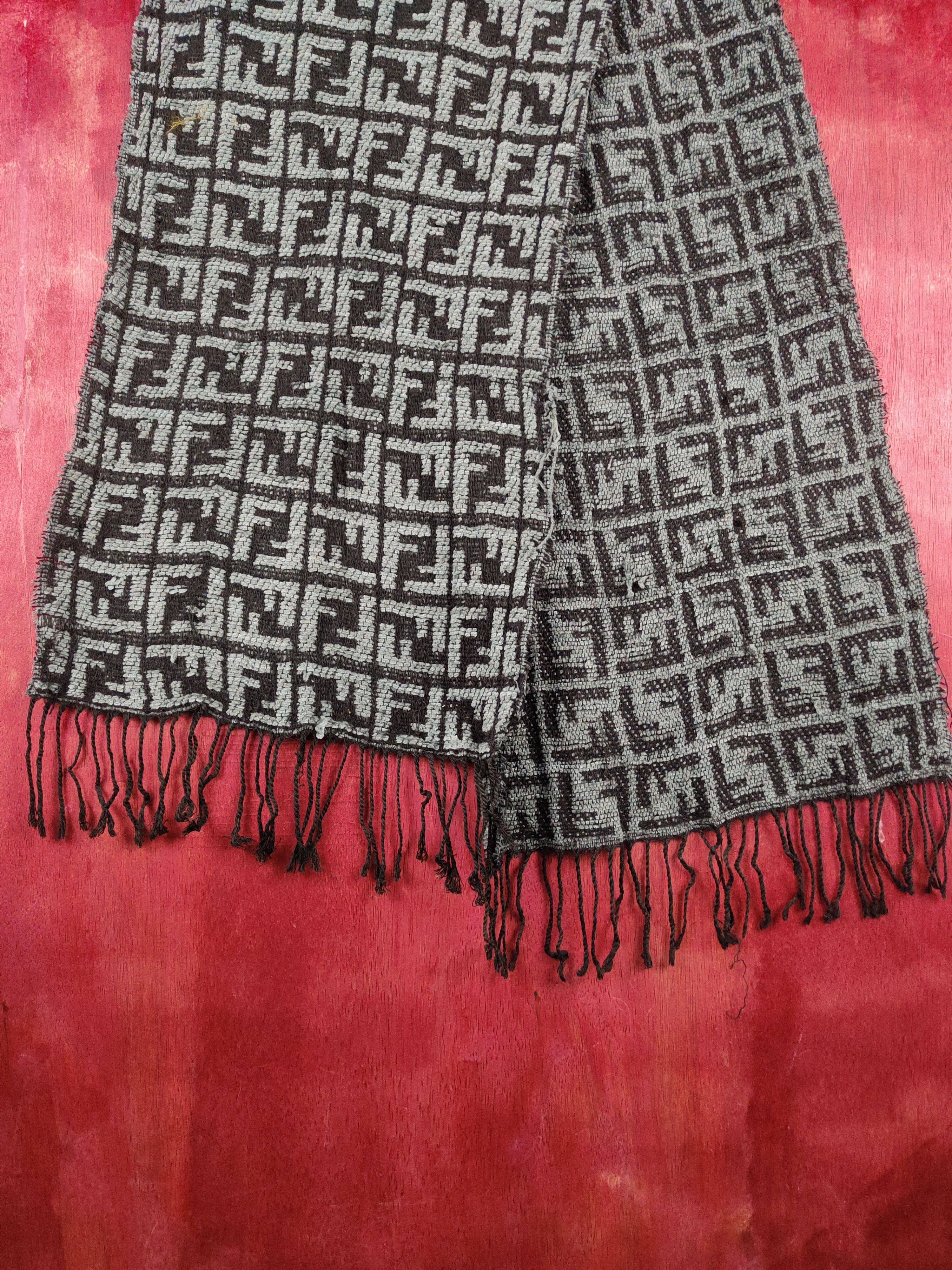 Fendi × Homespun Knitwear Fendi Black Gray Muffler Scarves #S1042 Size ONE SIZE - 7 Thumbnail
