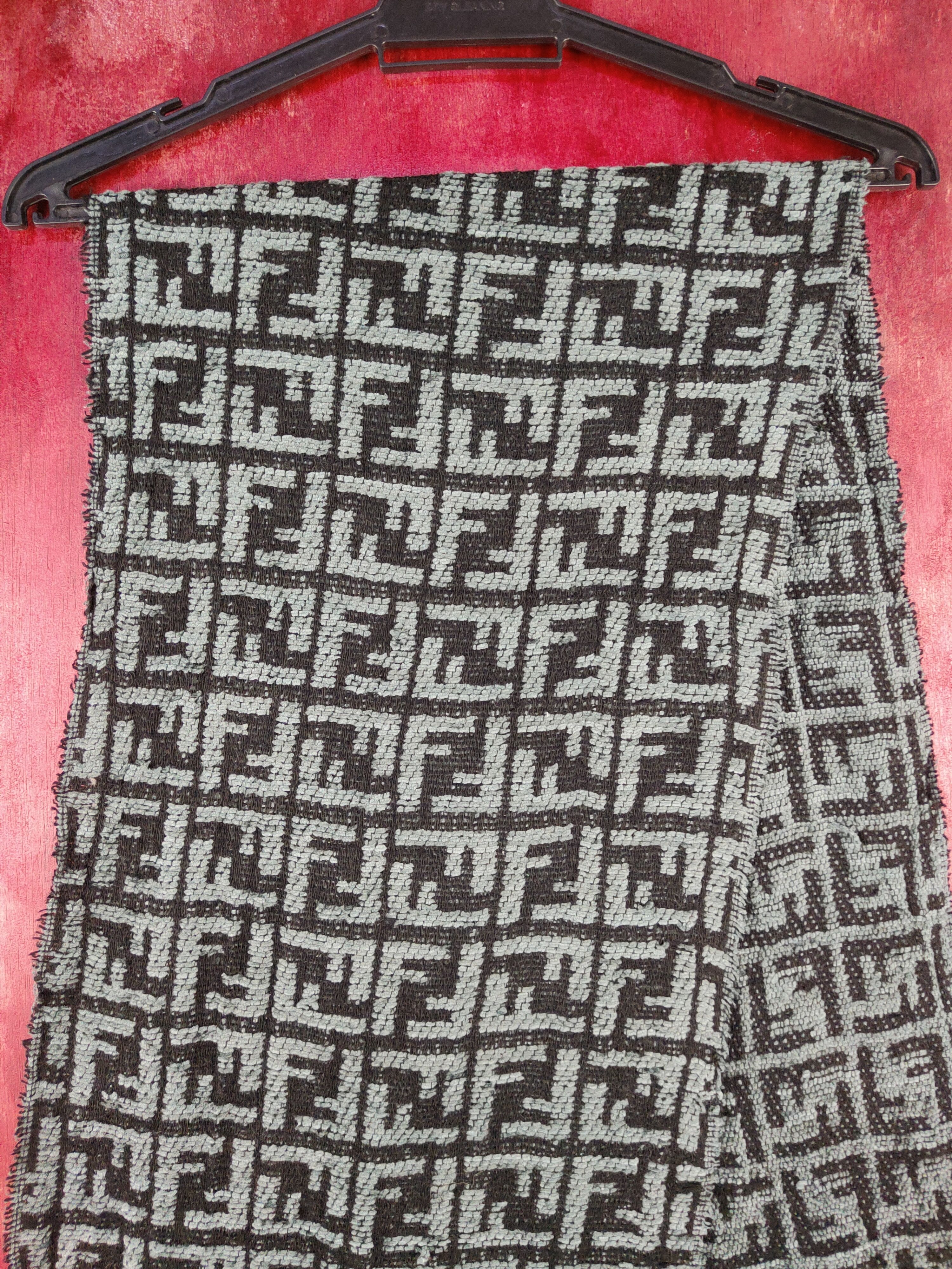 Fendi × Homespun Knitwear Fendi Black Gray Muffler Scarves #S1042 Size ONE SIZE - 3 Thumbnail