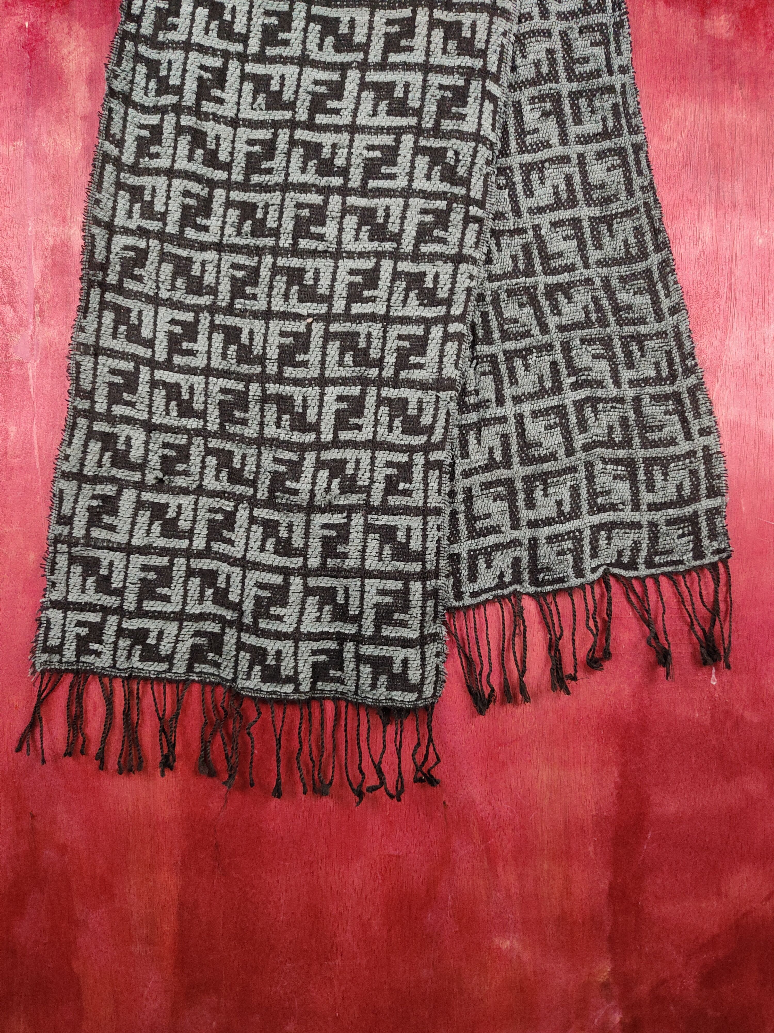 Fendi × Homespun Knitwear Fendi Black Gray Muffler Scarves #S1042 Size ONE SIZE - 4 Thumbnail