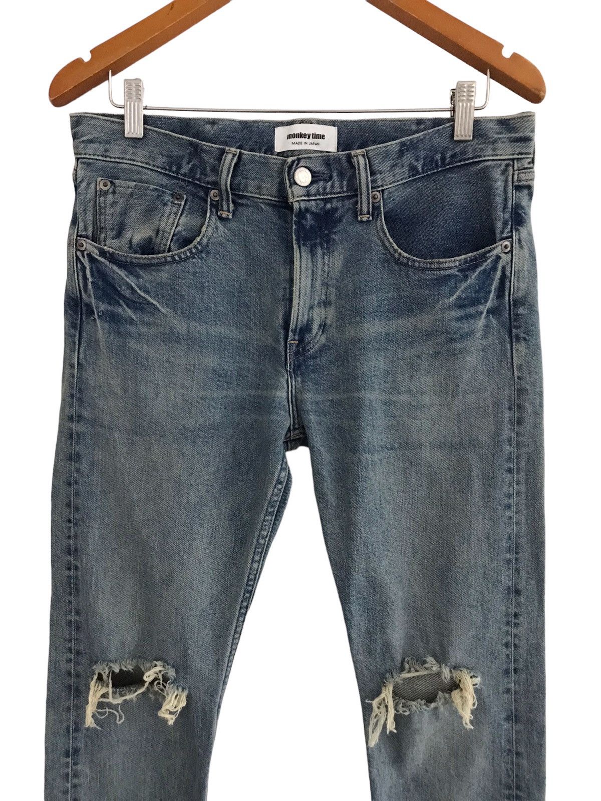 monkey time Monkey Time Japan Ripped Slim Selvedge Denim Jeans Size US 31 - 2 Thumbnail