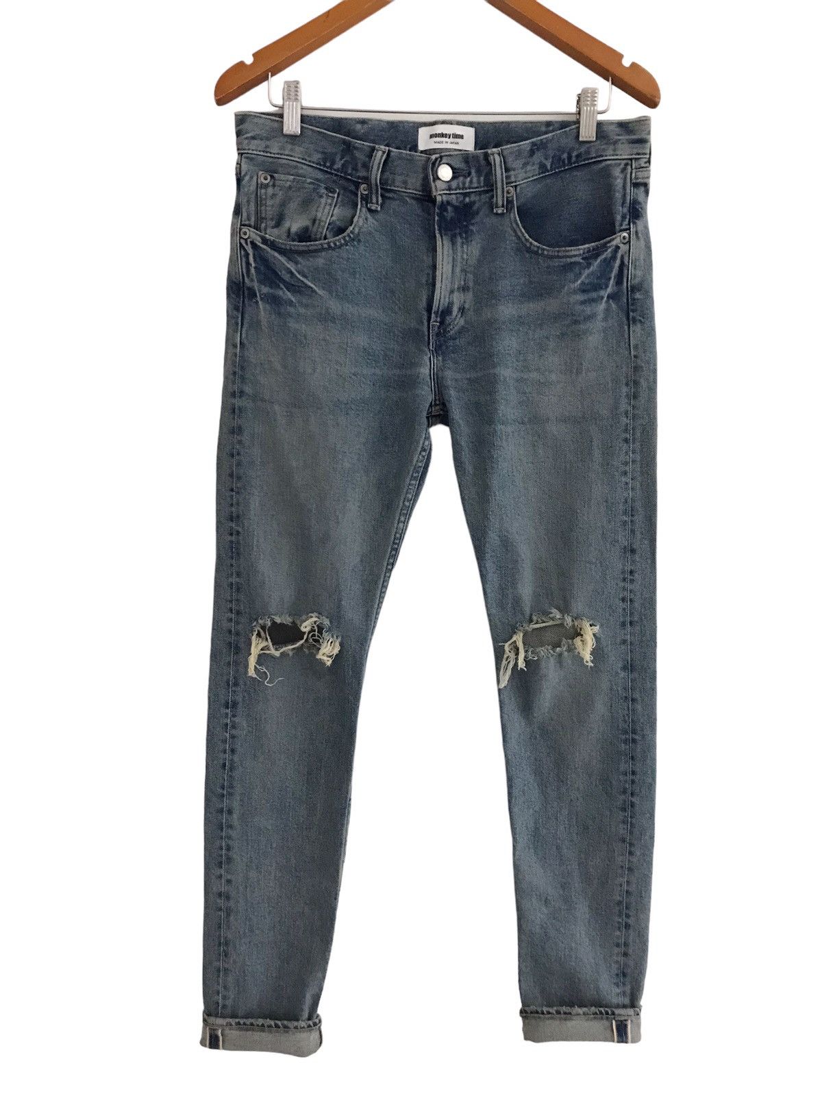 monkey time Monkey Time Japan Ripped Slim Selvedge Denim Jeans Size US 31 - 7 Thumbnail