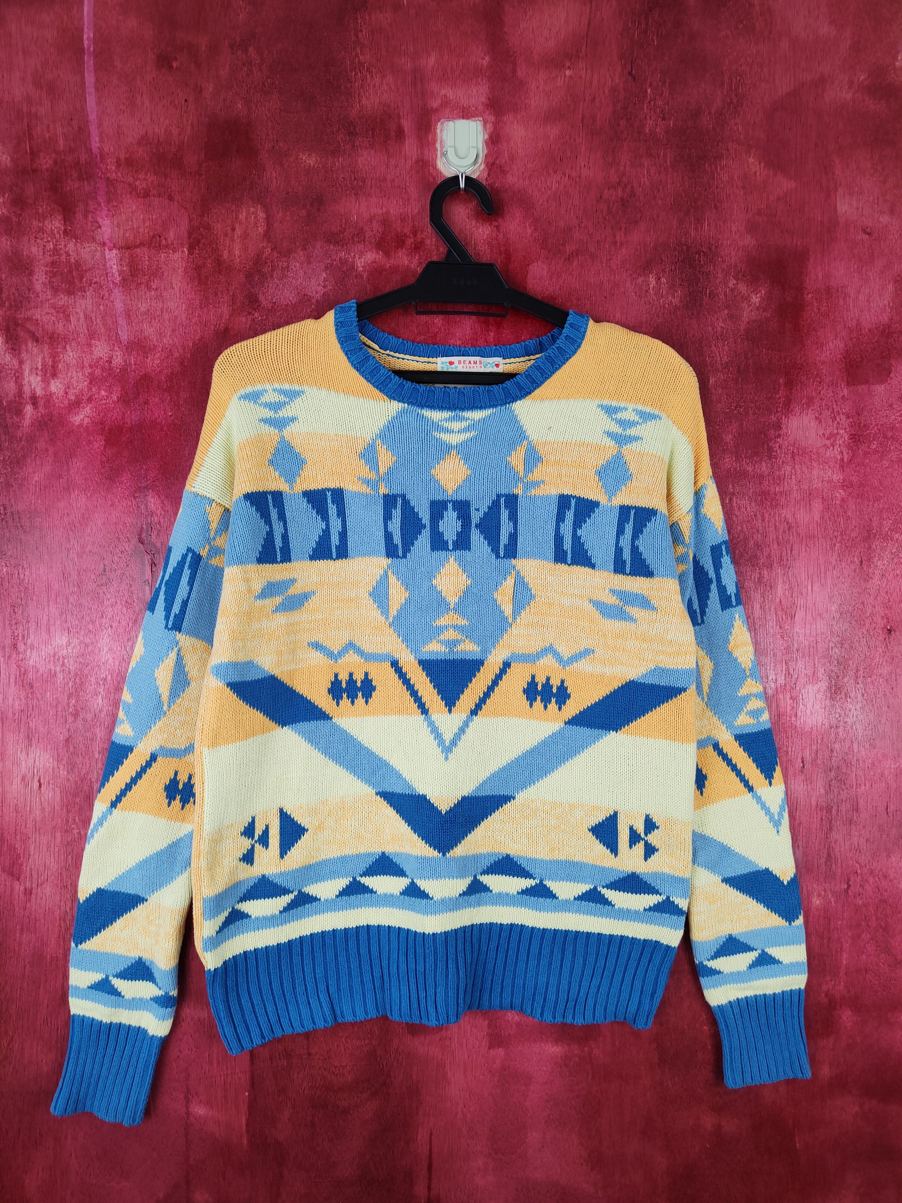 Beams Plus Beams Heart Blue/Yellow Knitwear sweatshirt navajo #5328 Size M / US 6-8 / IT 42-44 - 1 Thumbnail