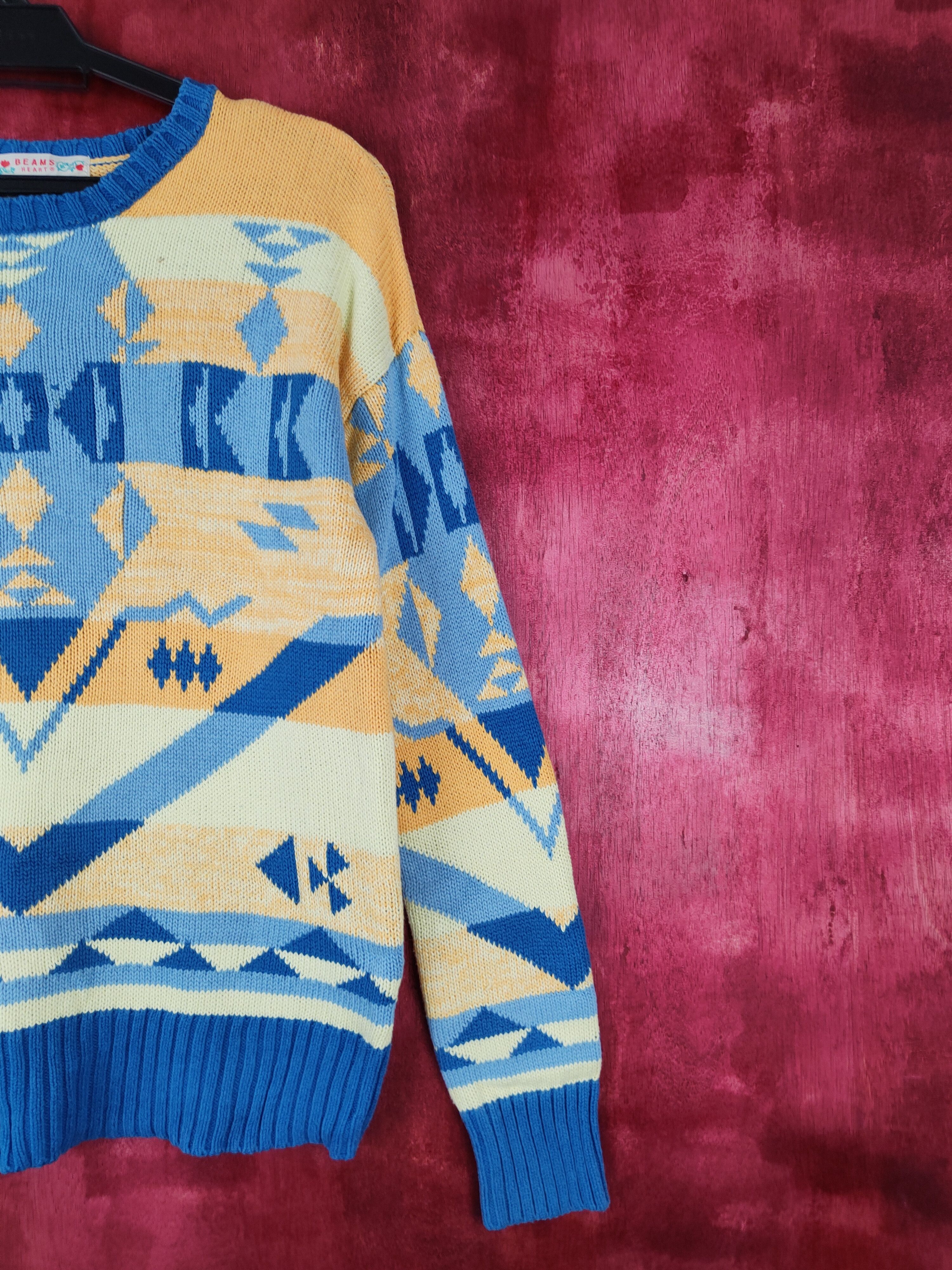 Beams Plus Beams Heart Blue/Yellow Knitwear sweatshirt navajo #5328 Size M / US 6-8 / IT 42-44 - 4 Thumbnail