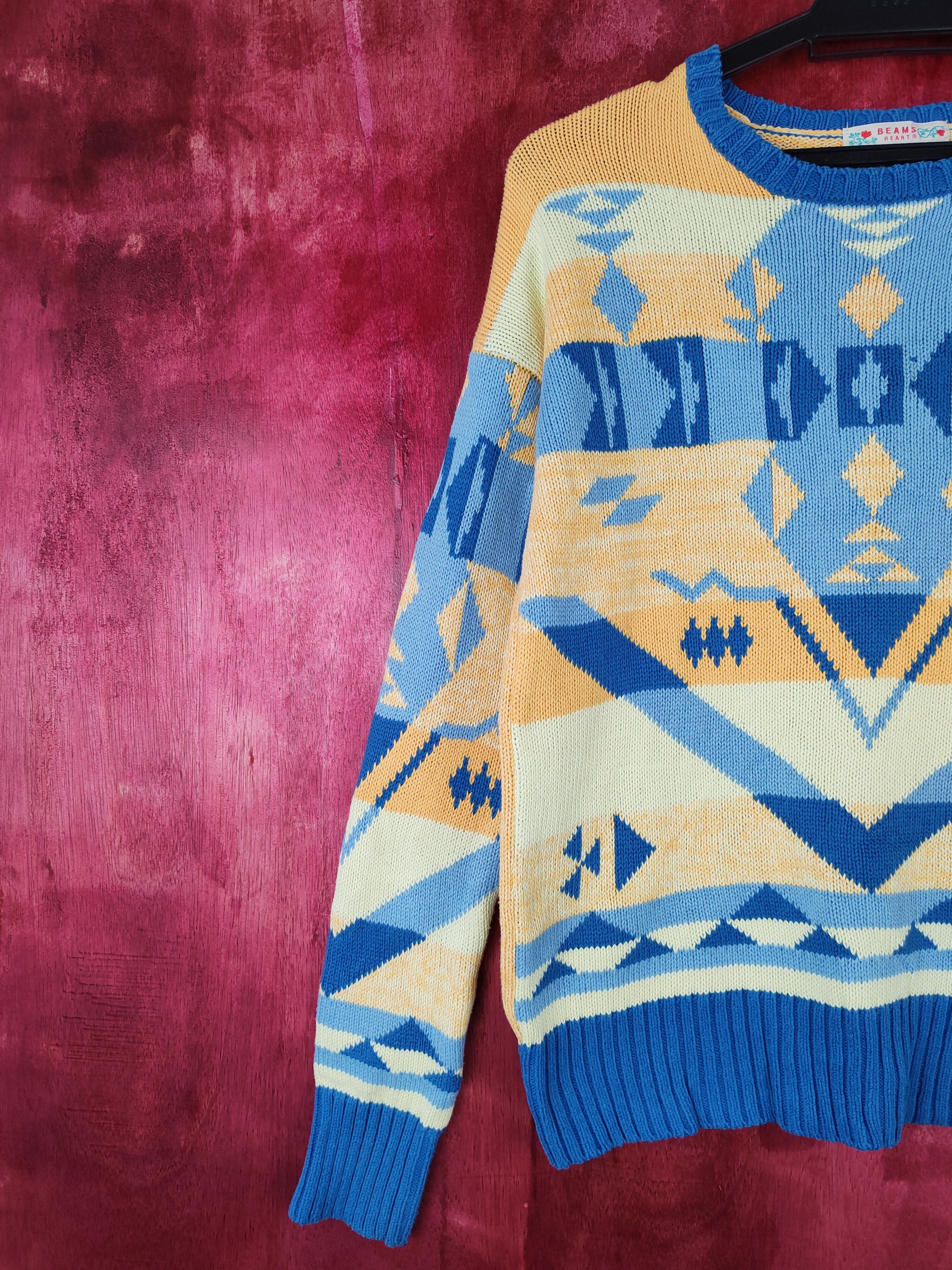 Beams Plus Beams Heart Blue/Yellow Knitwear sweatshirt navajo #5328 Size M / US 6-8 / IT 42-44 - 3 Thumbnail