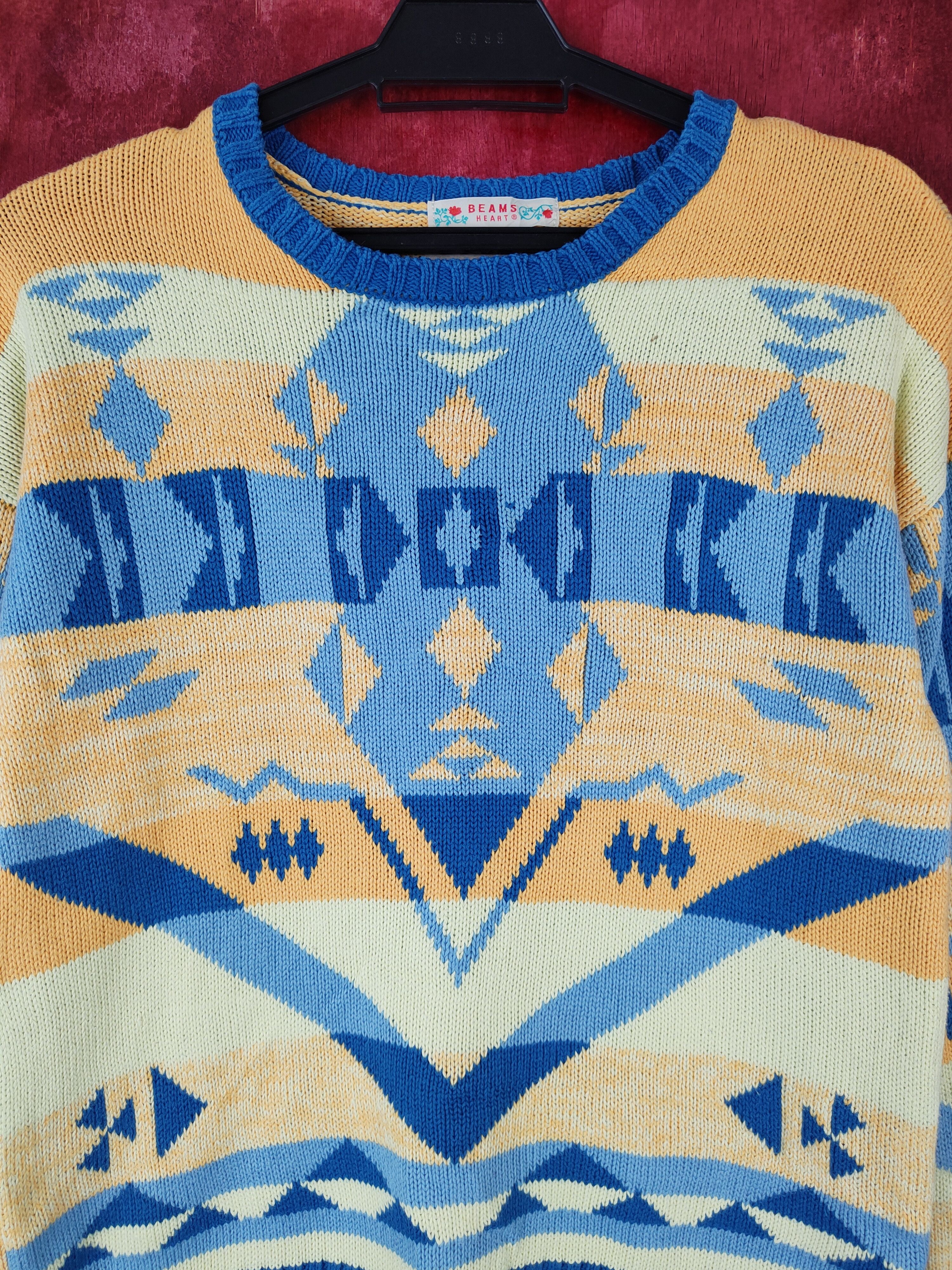 Beams Plus Beams Heart Blue/Yellow Knitwear sweatshirt navajo #5328 Size M / US 6-8 / IT 42-44 - 2 Thumbnail