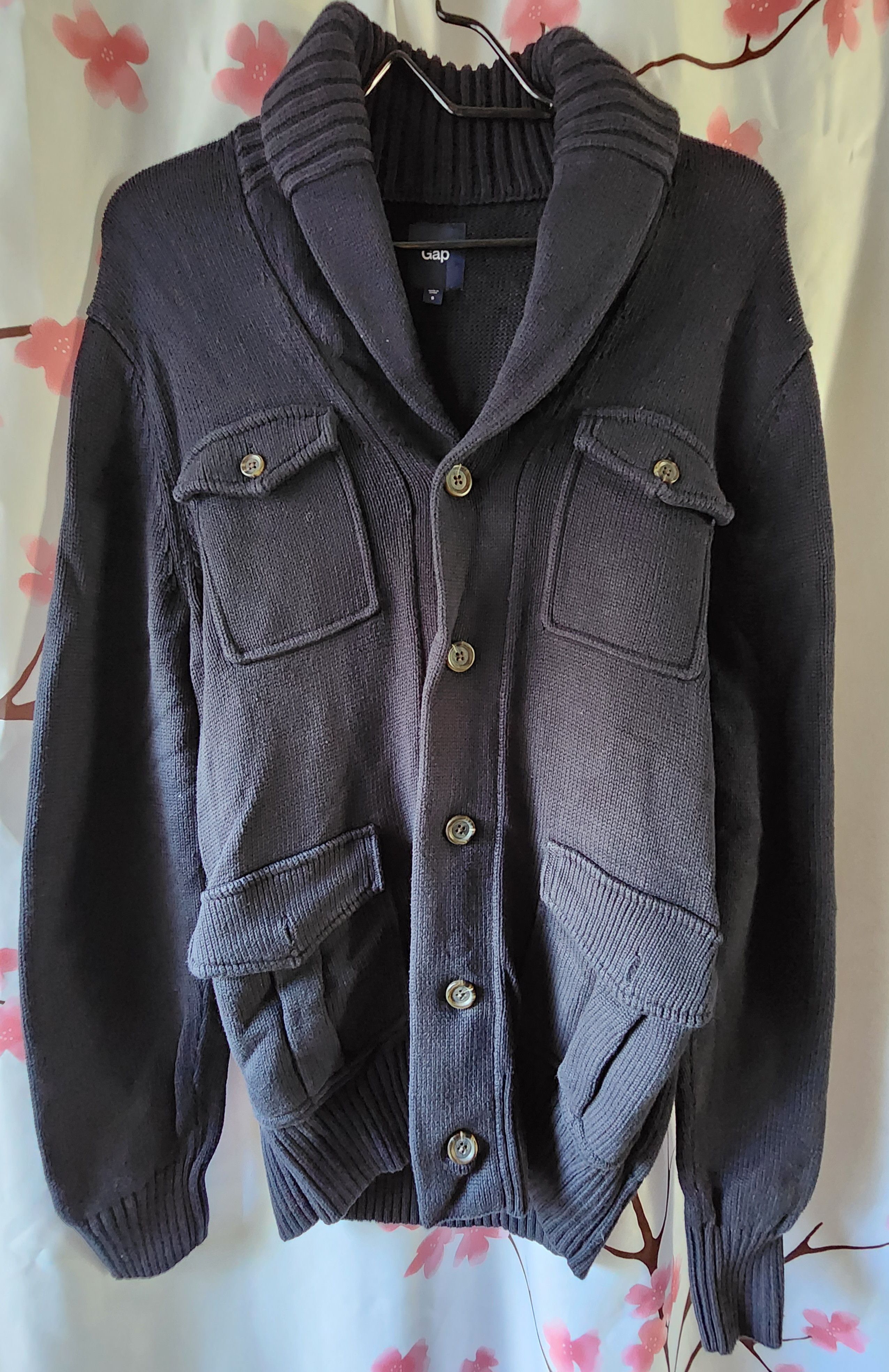 Gap GAP Navy Blue Front 4 Pocket Cable Cardigan Sweater S Size S / US 4 / IT 40 - 1 Thumbnail