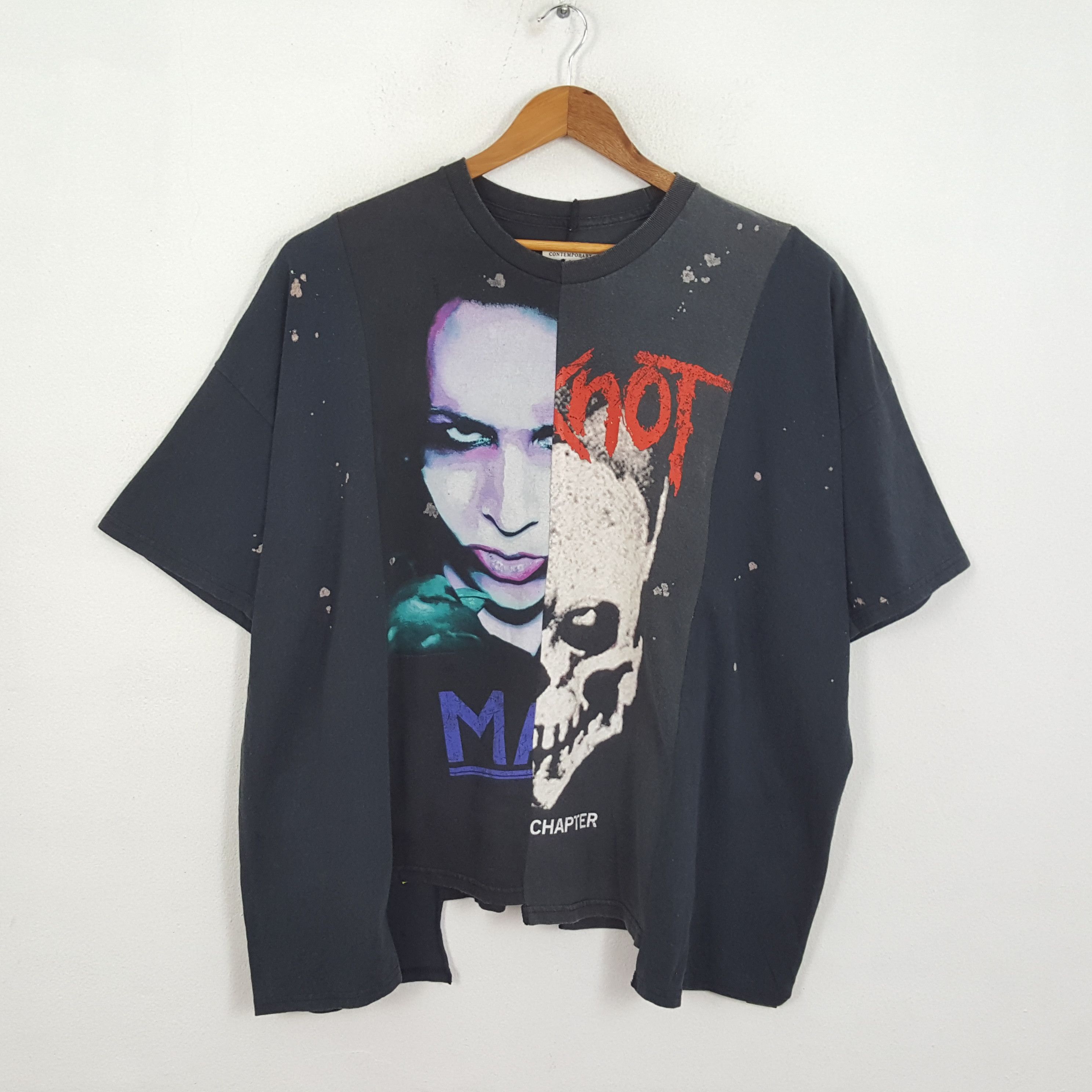 image of Band Tees x Rock T Shirt Vintage Slipknot X Marilyn Manson Amarican Rock T-Shirts in Black (Size 2X