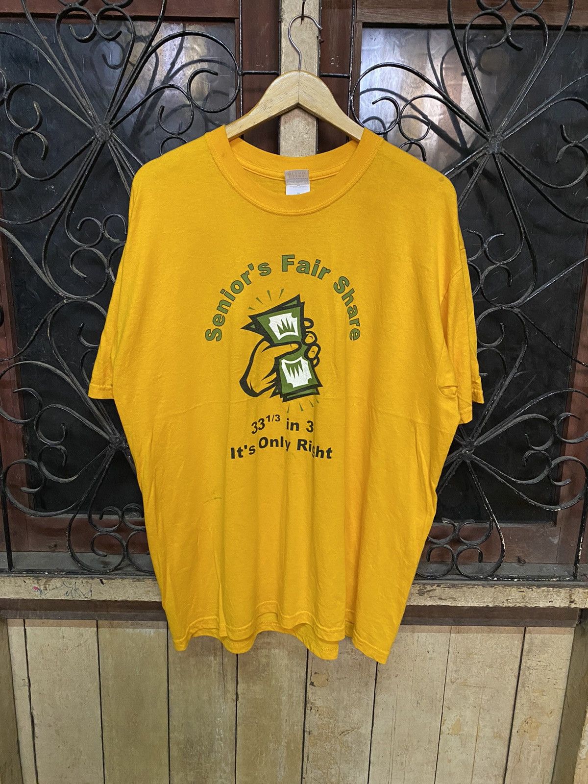image of Vintage Senior Fair Share Money Tshirt in Yellow, Men's (Size XL)