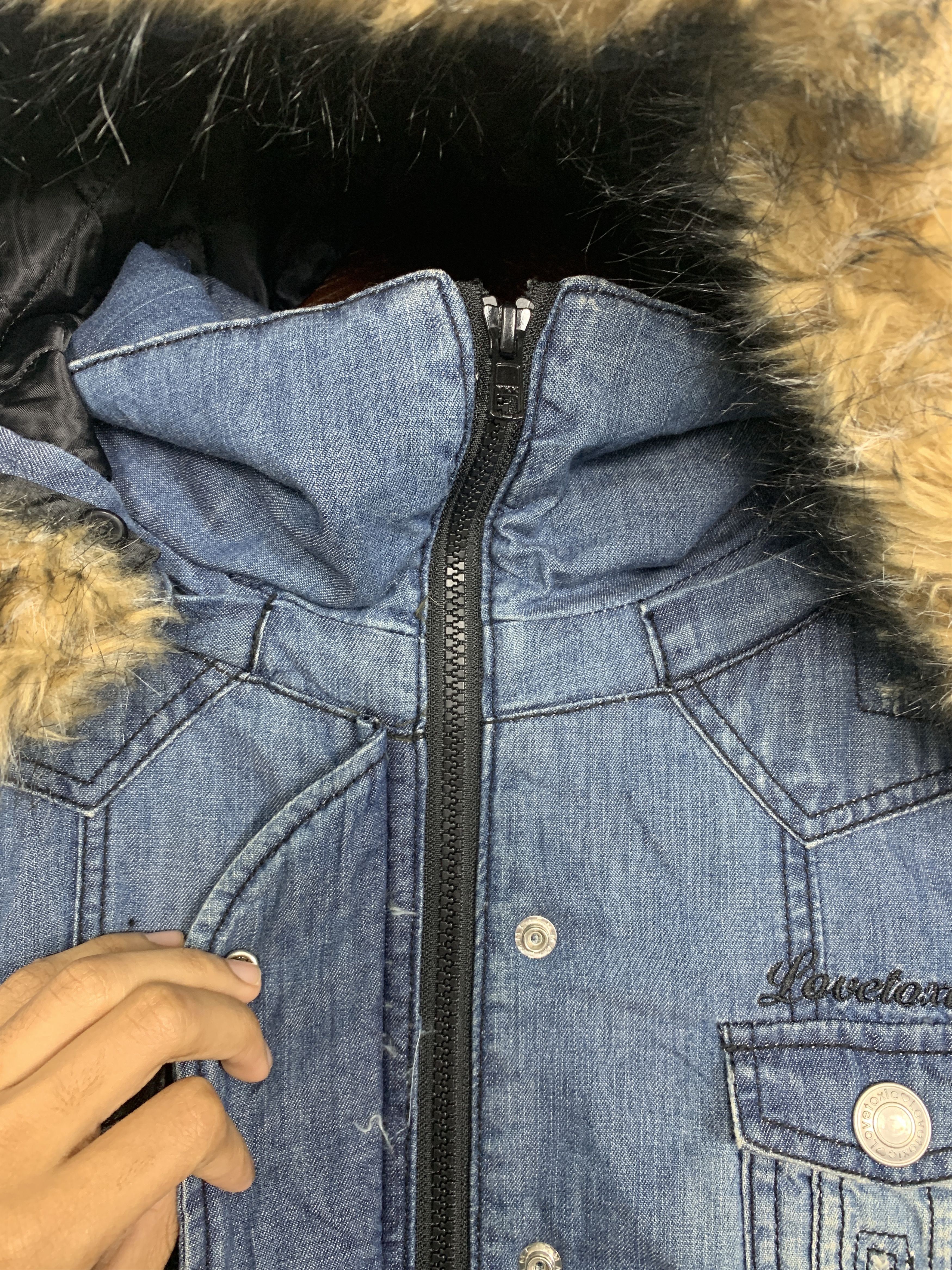 Vintage Vintage Lovetoxic Fur Hoodie Quilted Lining Denim J0901 Size US S / EU 44-46 / 1 - 9 Thumbnail