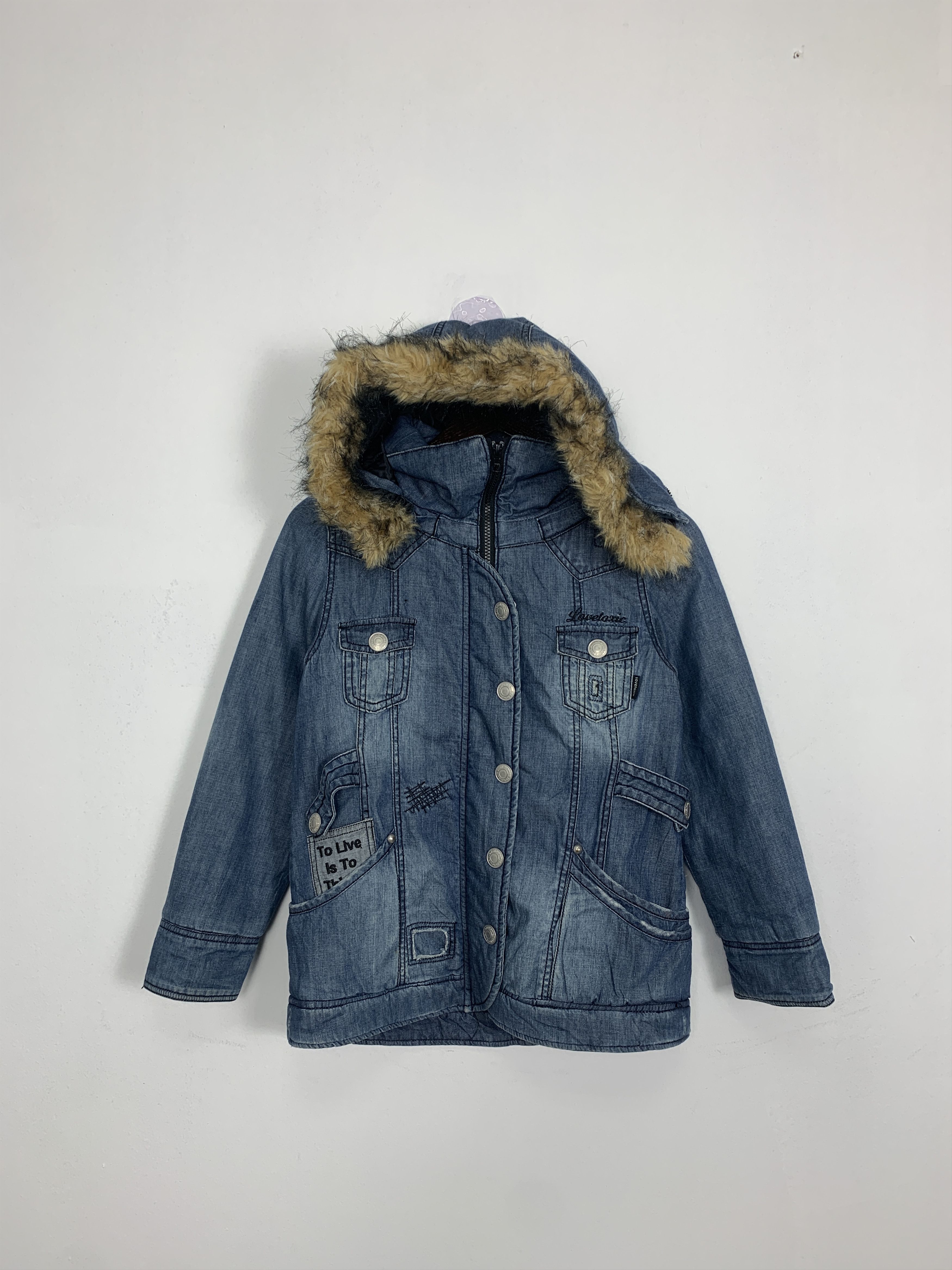 Vintage Vintage Lovetoxic Fur Hoodie Quilted Lining Denim J0901 Size US S / EU 44-46 / 1 - 1 Thumbnail