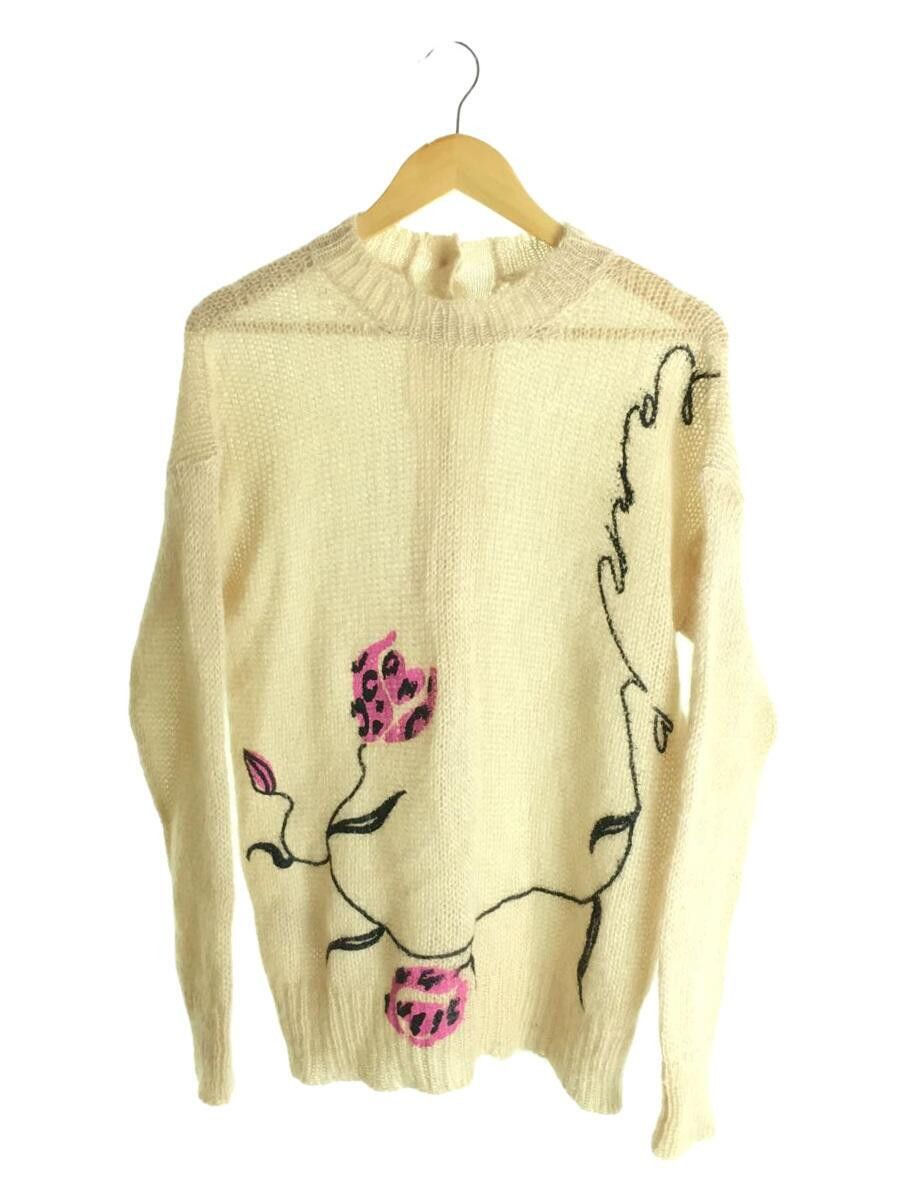 Low Gauge Back Button Flower Mohair Knit Sweater