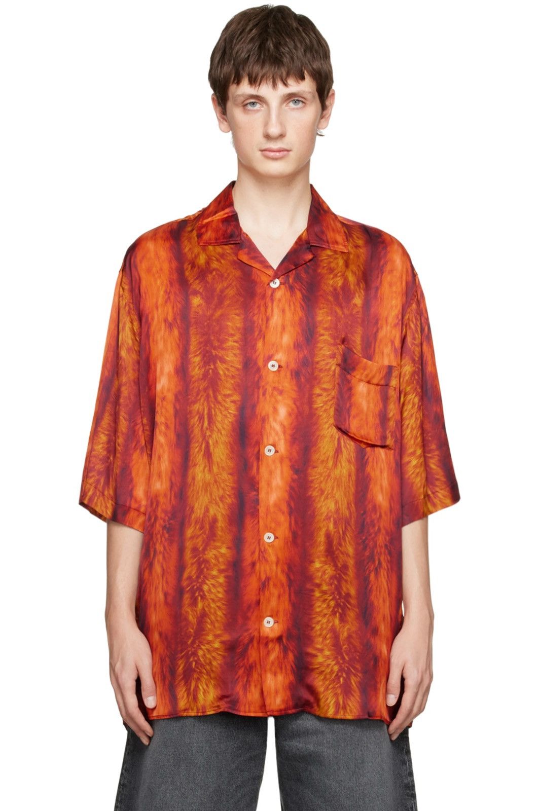 image of Acne Studios Sz50 Viscose Red Fur Print Shirt, Men's (Size Large)