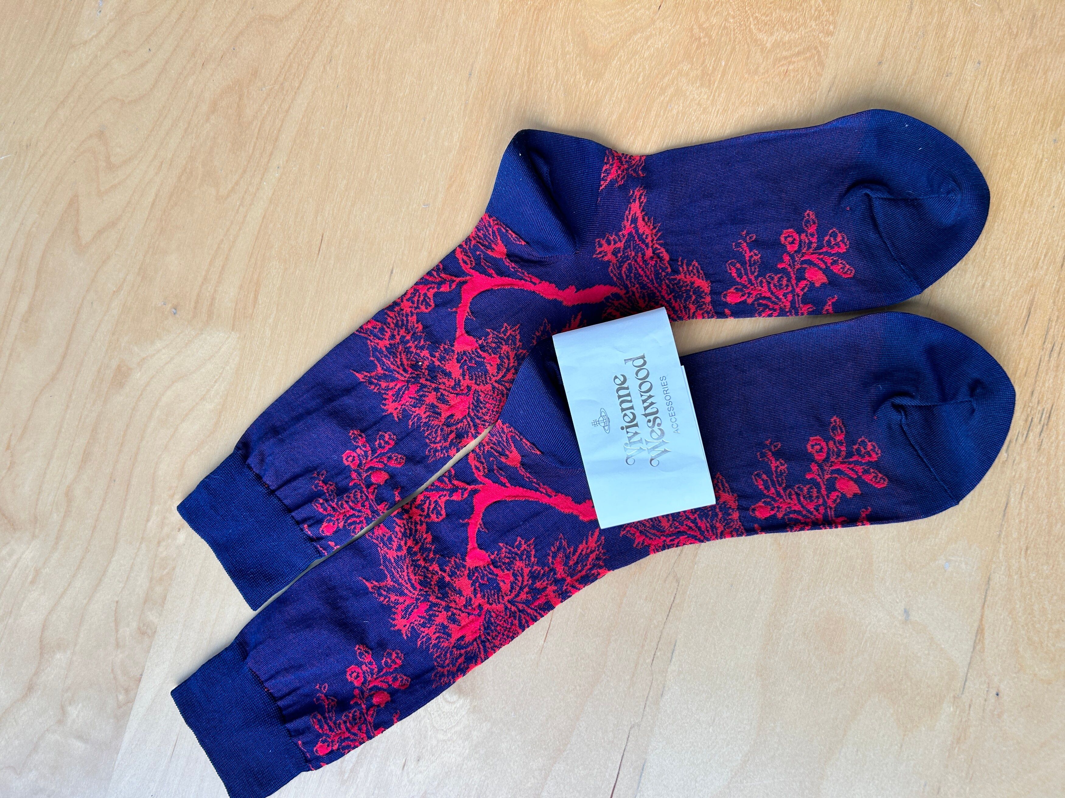 Pre-owned Vivienne Westwood 65$ Vivienne Socks W/ Asian Pattern In Blue