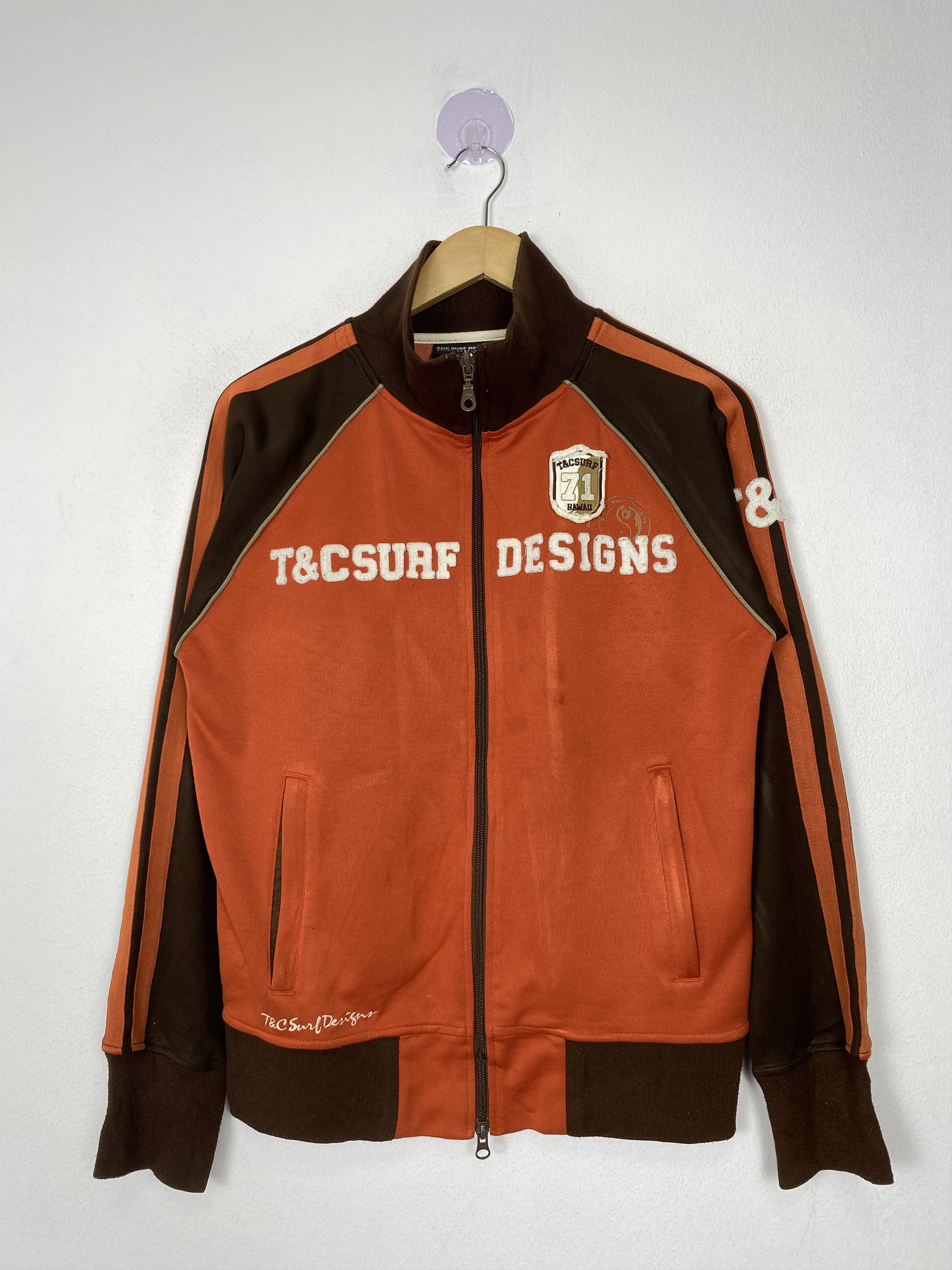 image of Surf Style x Vintage T&c Surf Design Zip Up Jacket in Orange Brown, Men's (Size Small)