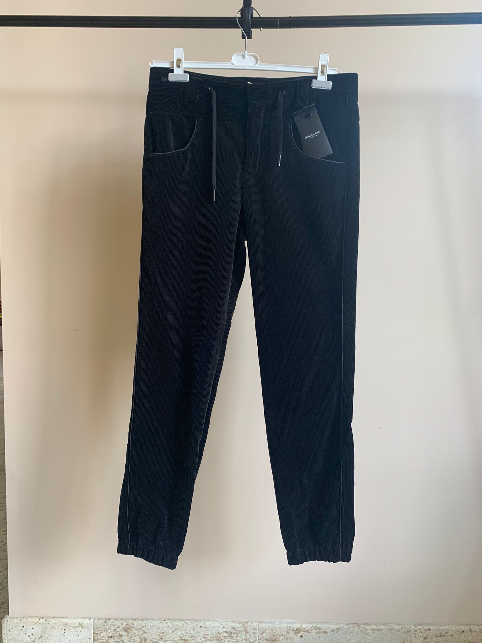 image of Saint Laurent Paris Corduroy Drawstring Pants In Black, Men's (Size 30)