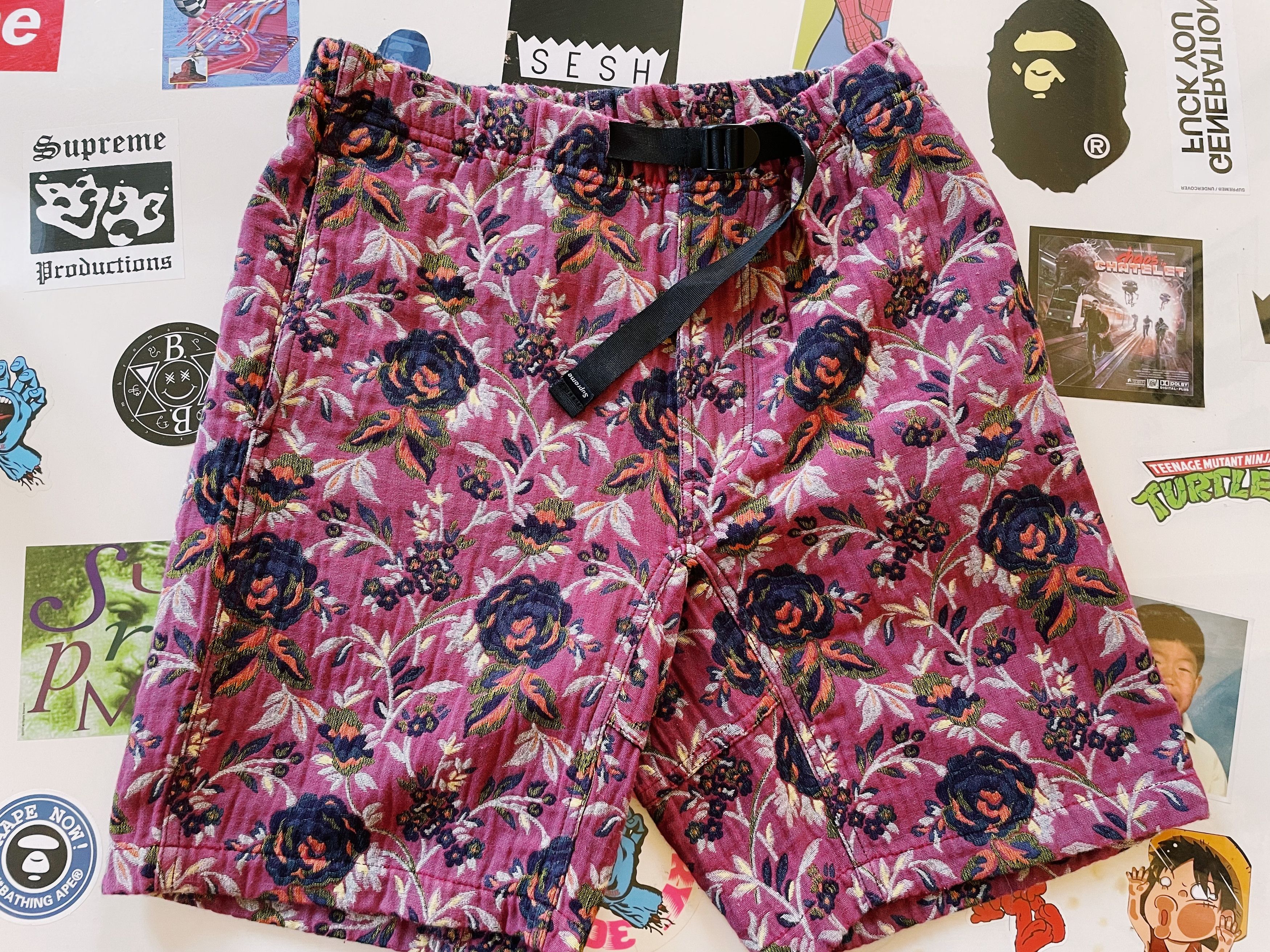 image of Supreme Jacquard Flowers Belted Short Burgundy / Navy in Burgundy/Navy, Men's (Size 30)