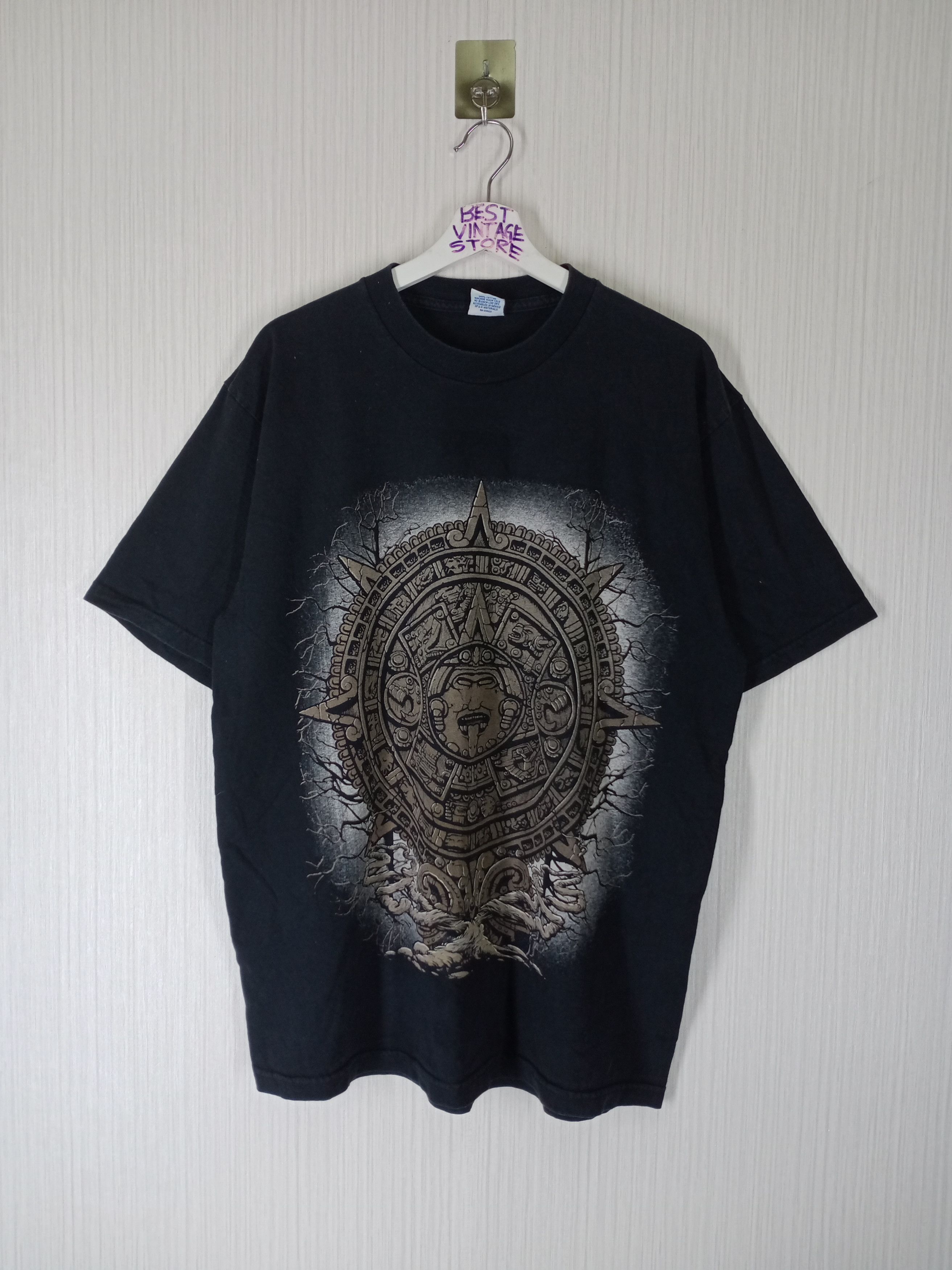 Mexicana × Vacation × Vintage Vintage 90s Aztec Calendar Stone Art Tshirt Size US XL / EU 56 / 4 - 1 Thumbnail