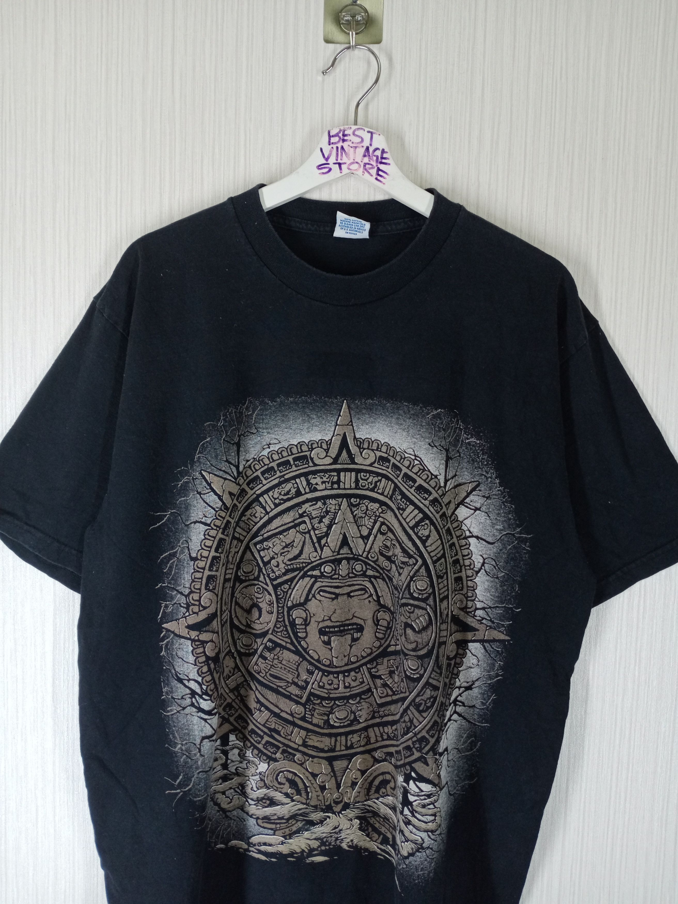 Mexicana × Vacation × Vintage Vintage 90s Aztec Calendar Stone Art Tshirt Size US XL / EU 56 / 4 - 4 Thumbnail