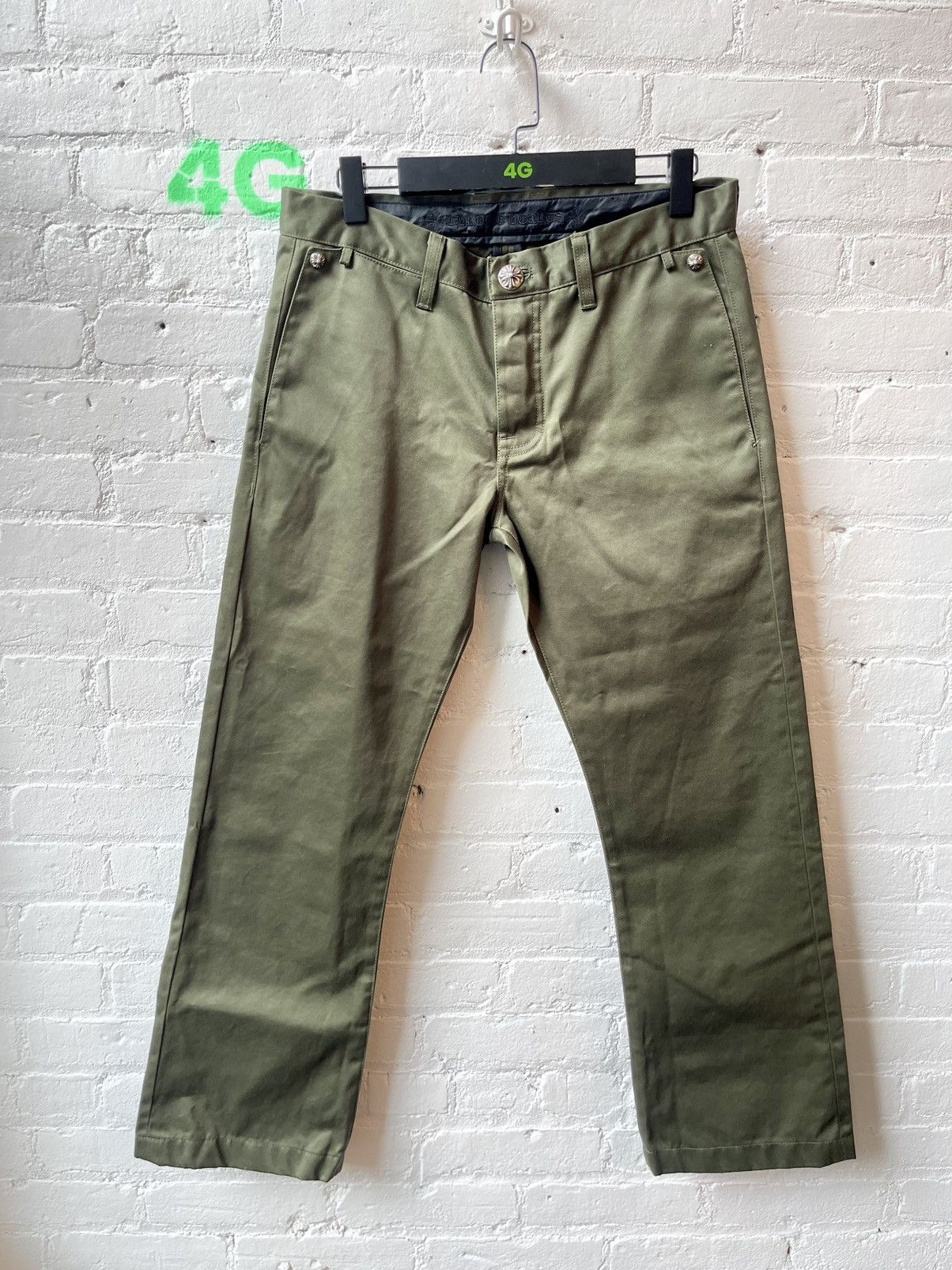 image of Chrome Hearts Olive Chinos Pants Jeans Fits 31 Or 32, Men's