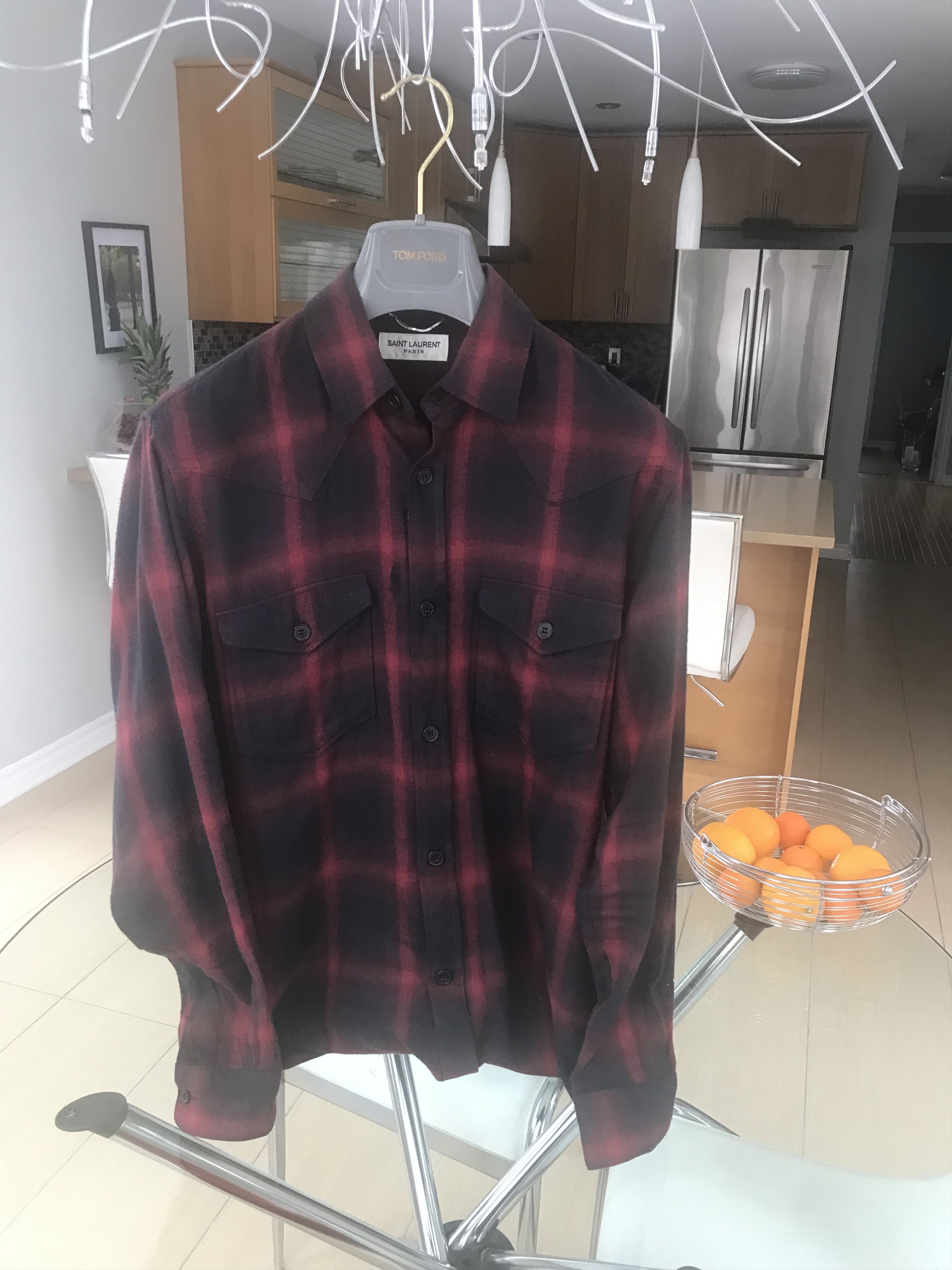 Image of Saint Laurent Red Flannel Shirt X Hedi Slimane Small, Men's