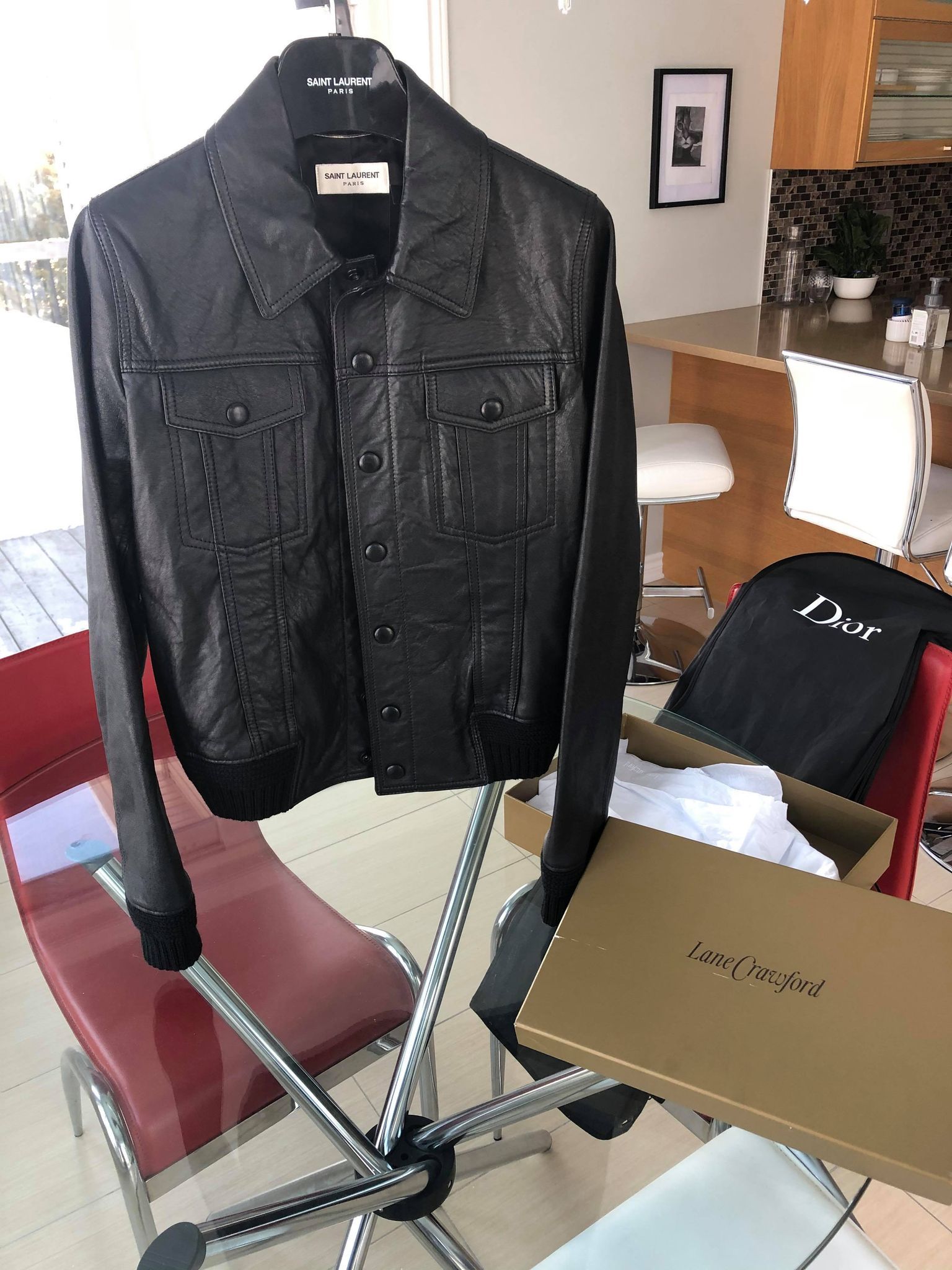 Pre-owned Saint Laurent Leather Trucker Jacket Size Small In Black